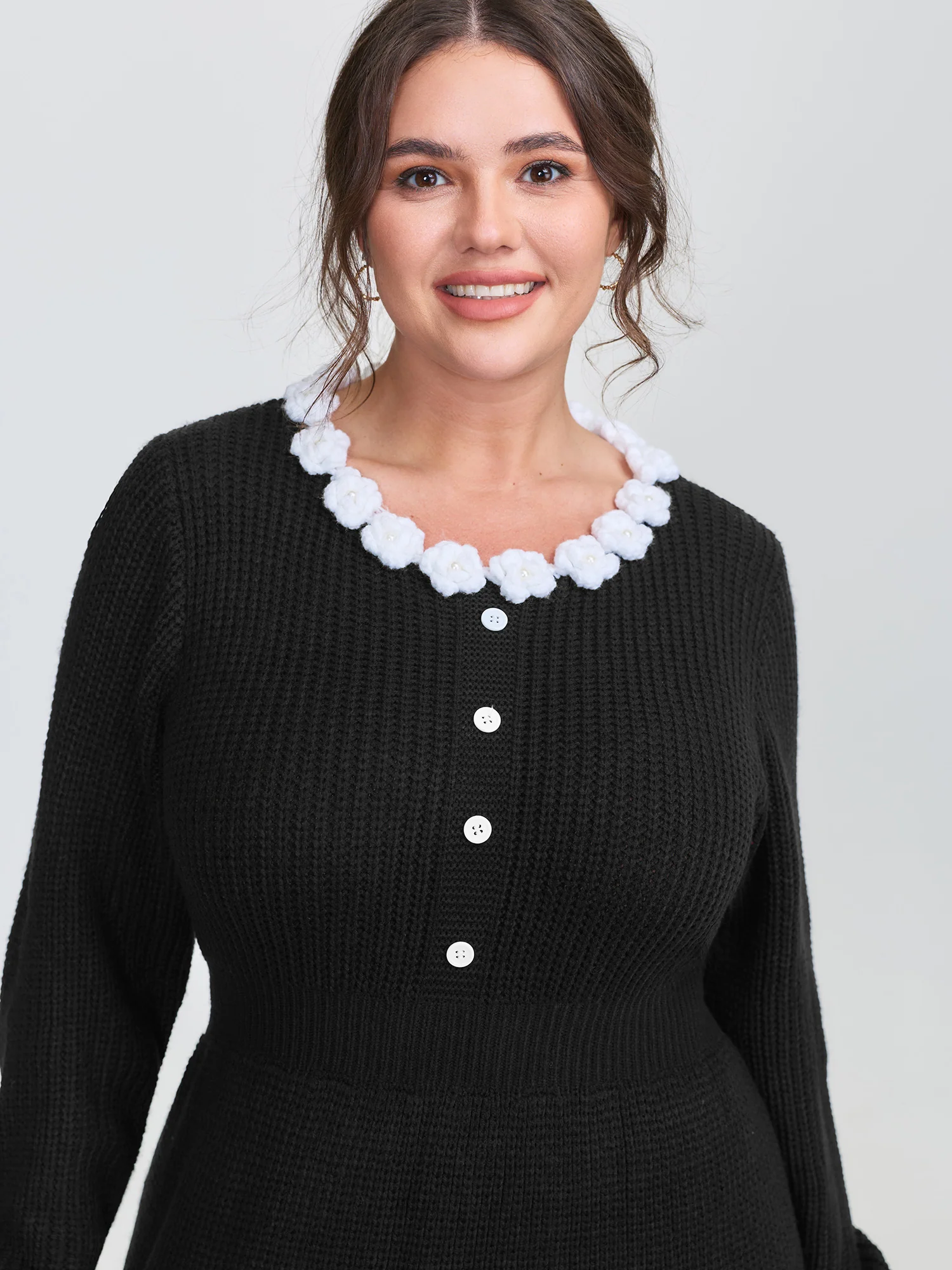 Cloudy Crochet Neckline Midi Sweater Dress - Image 2