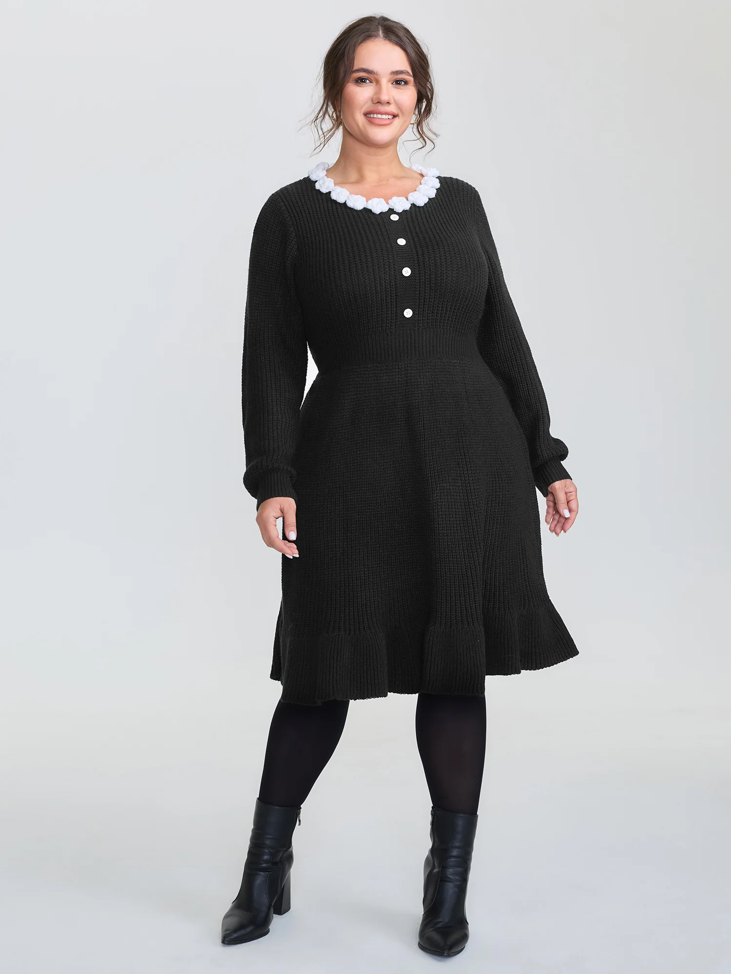Cloudy Crochet Neckline Midi Sweater Dress - Image 3