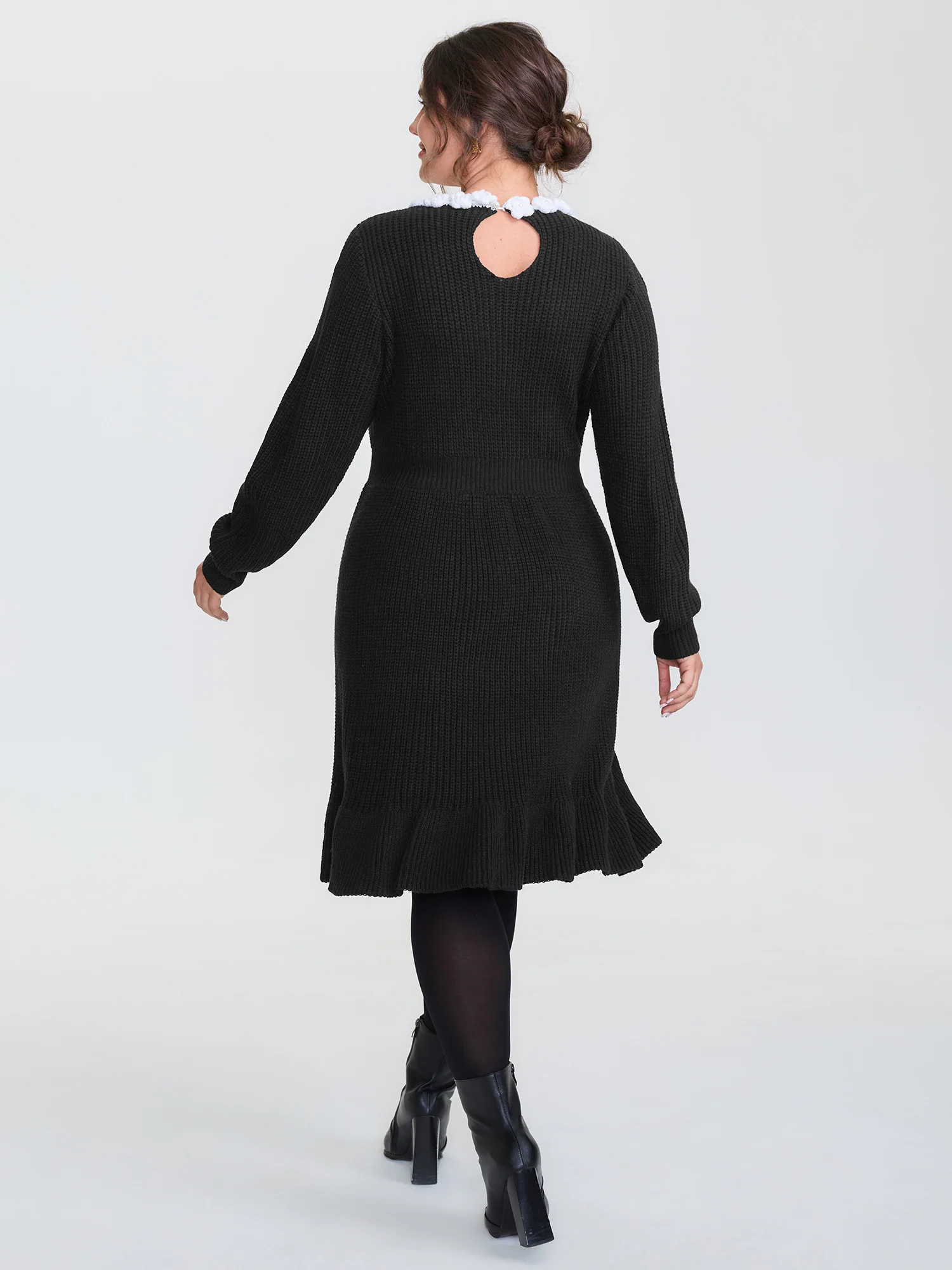 Cloudy Crochet Neckline Midi Sweater Dress - Image 4