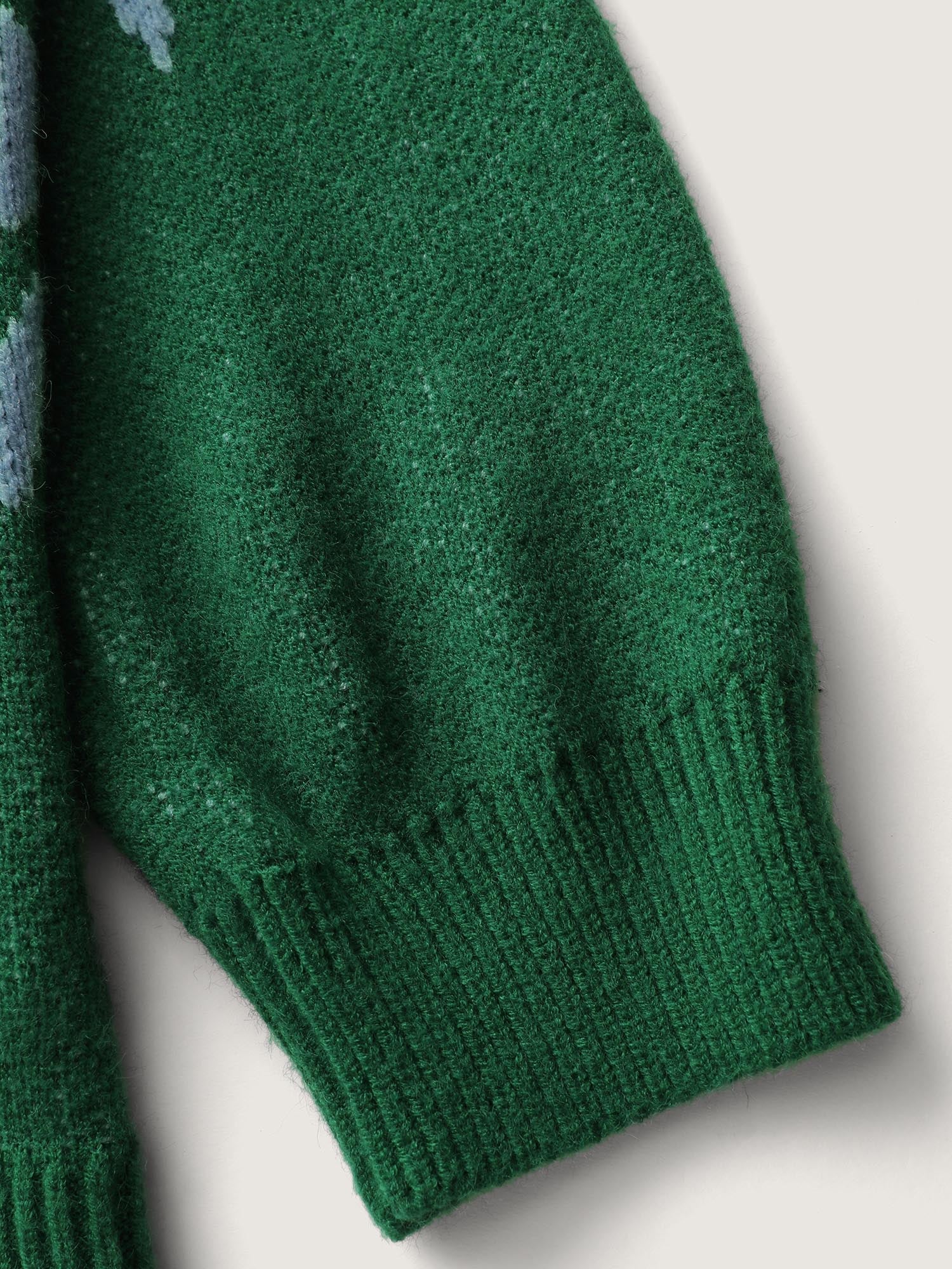 Cloudy Grass Print Jacquard Balloon Sleeve Pullover - Image 5
