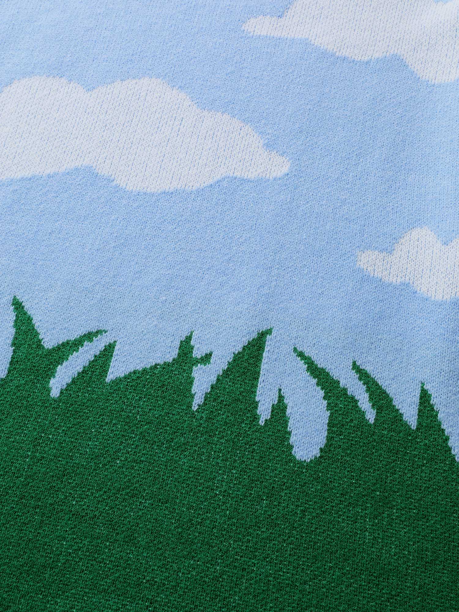 Cloudy Grass Print Jacquard Balloon Sleeve Pullover - Image 6