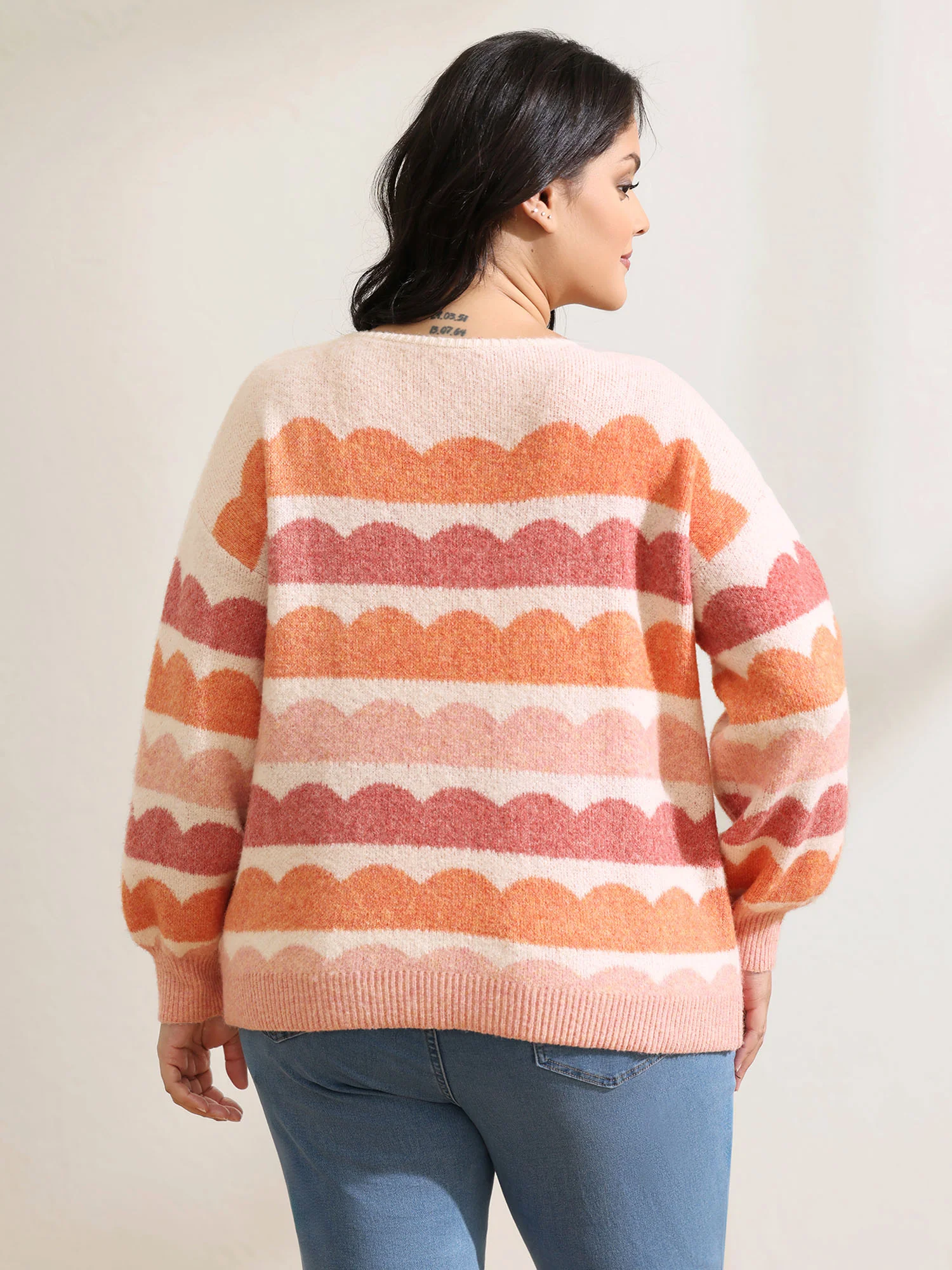 Cloudy Stripes Contrast Balloon Sleeve Pullover - Image 4
