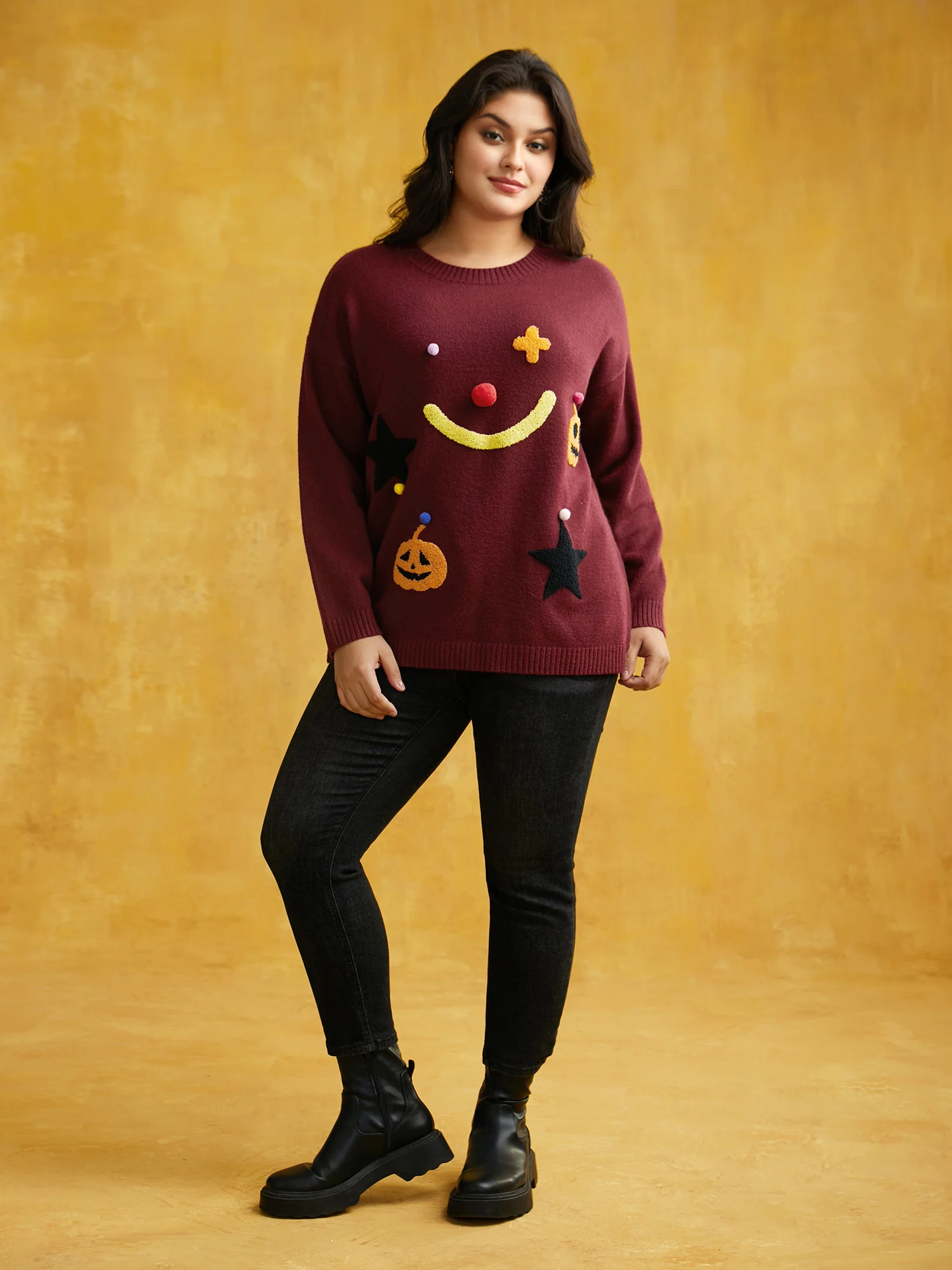 Clown Pumpkin 3D Pompom Nose Pullover - Image 2