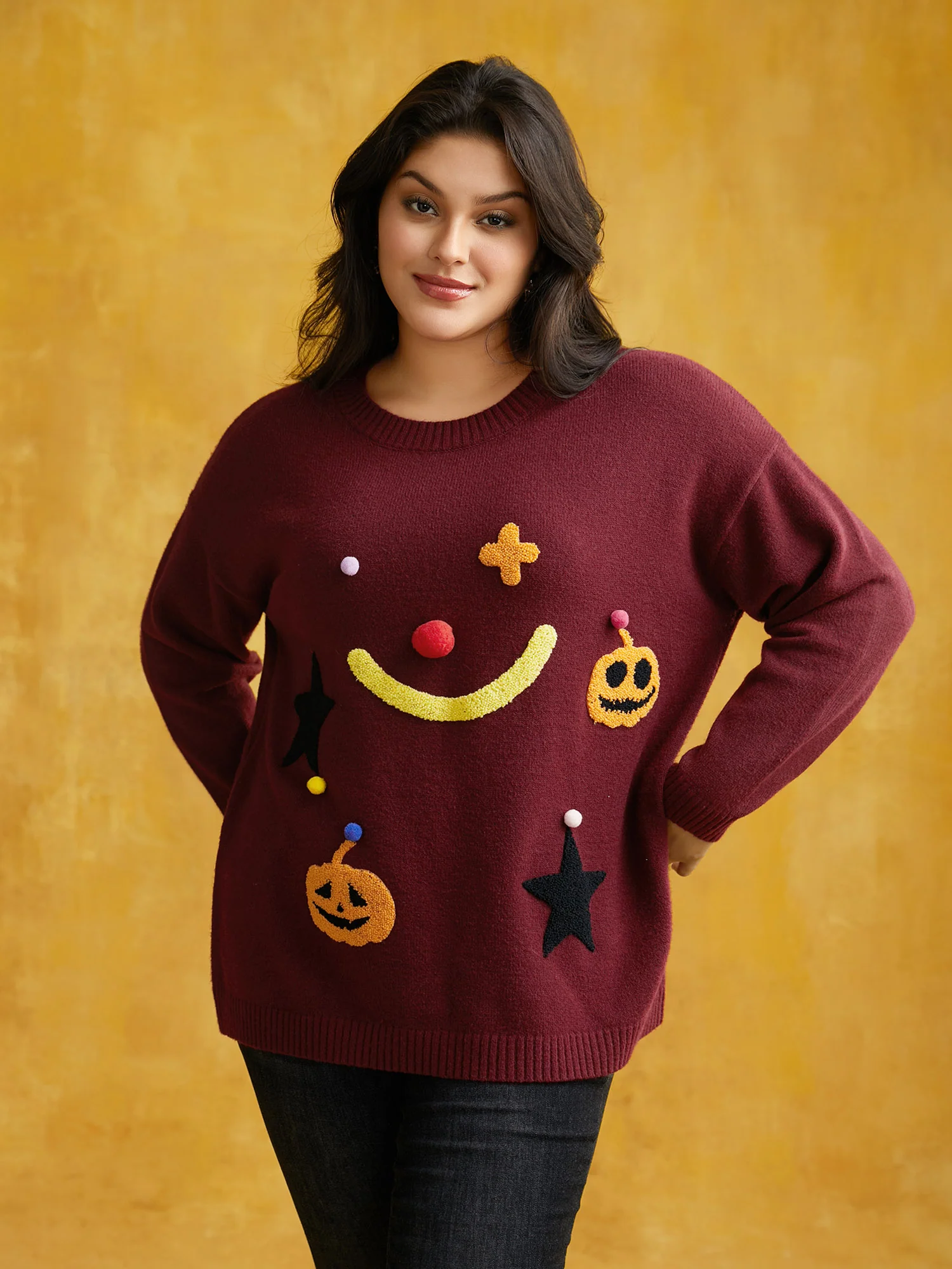 Clown Pumpkin 3D Pompom Nose Pullover - Image 4