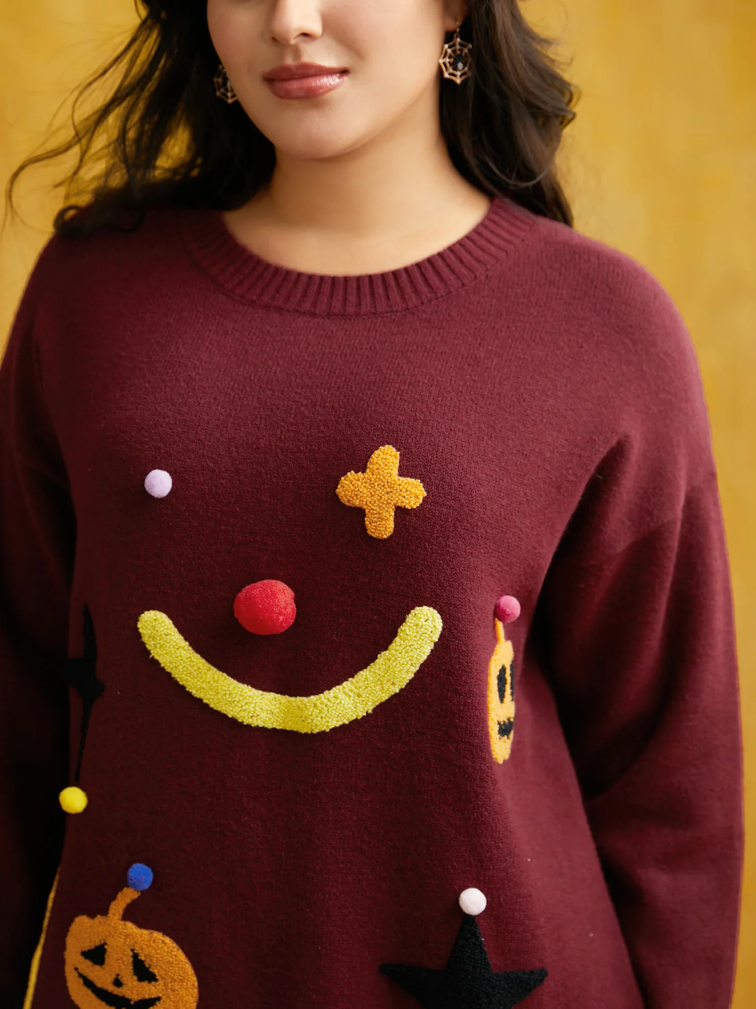 Clown Pumpkin 3D Pompom Nose Pullover - Image 5