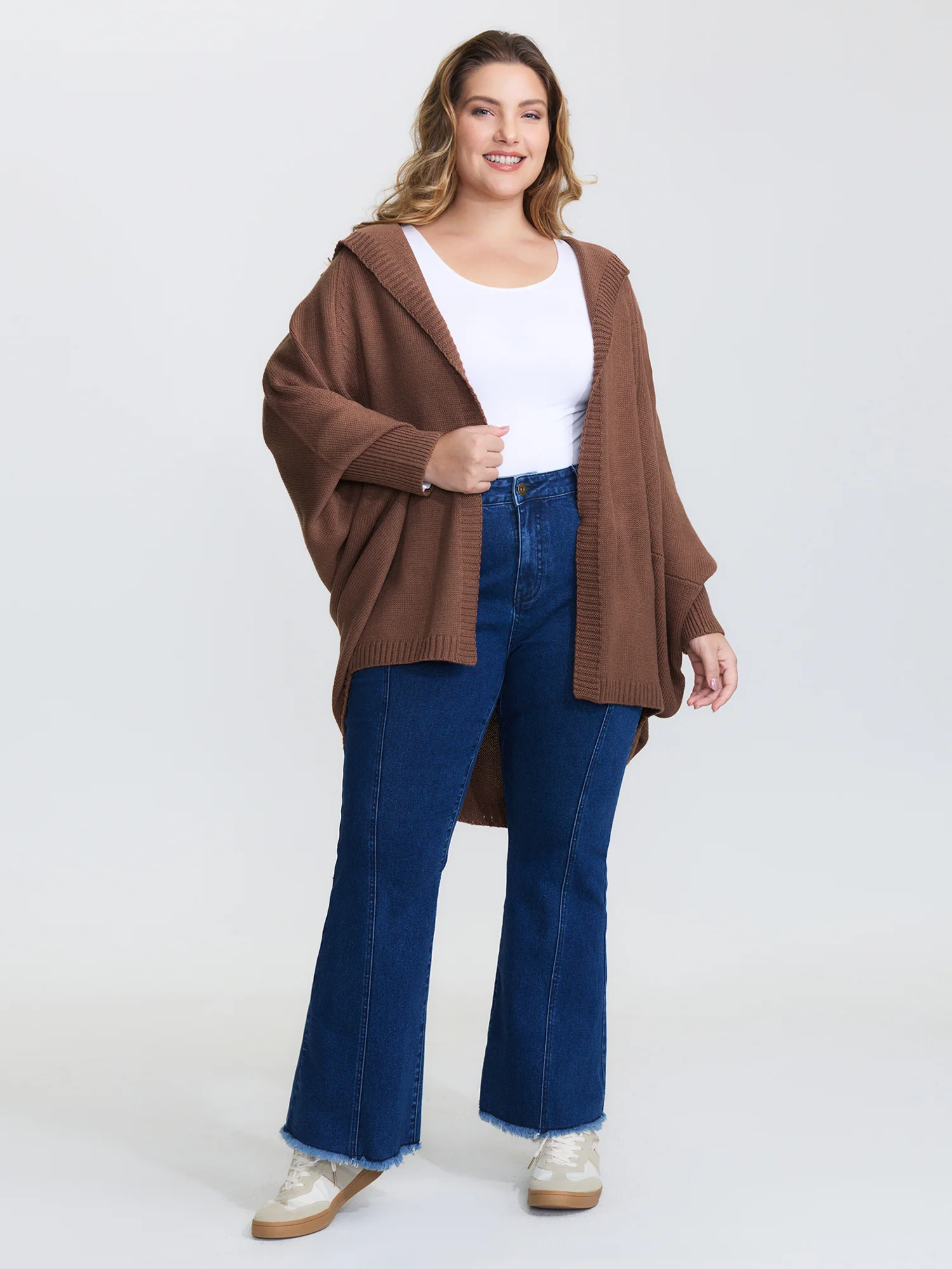 Coccoon Shaped Hooded Front-Open Knit Cardigan - Image 2