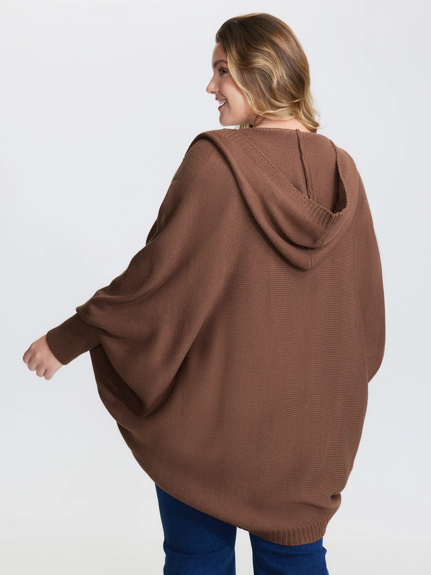 Coccoon Shaped Hooded Front-Open Knit Cardigan - Image 4