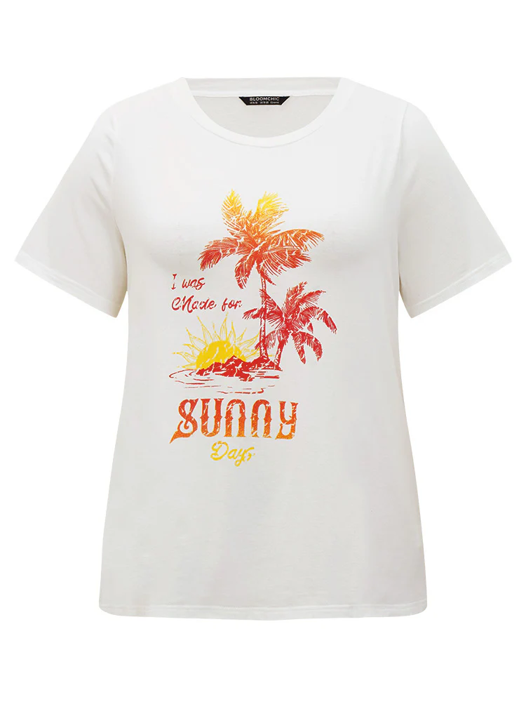 Coconut Tree & Letter Print Drop Shoulder T-shirt - Image 10