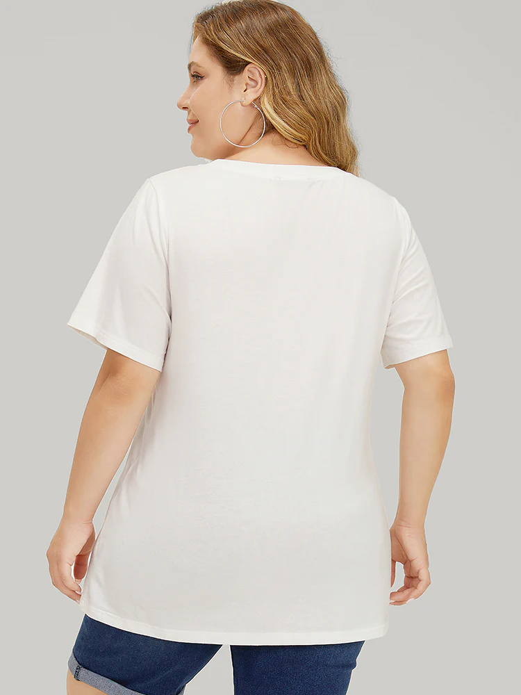 Coconut Tree & Letter Print Drop Shoulder T-shirt - Image 5