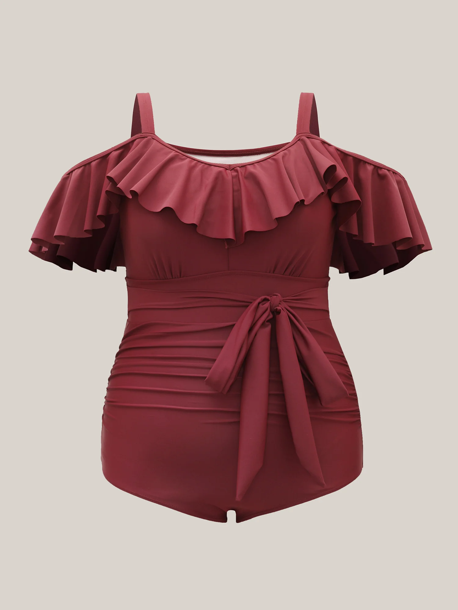 Cold Shoulder Belted Ruffled One-Piece Swimsuit - Image 7