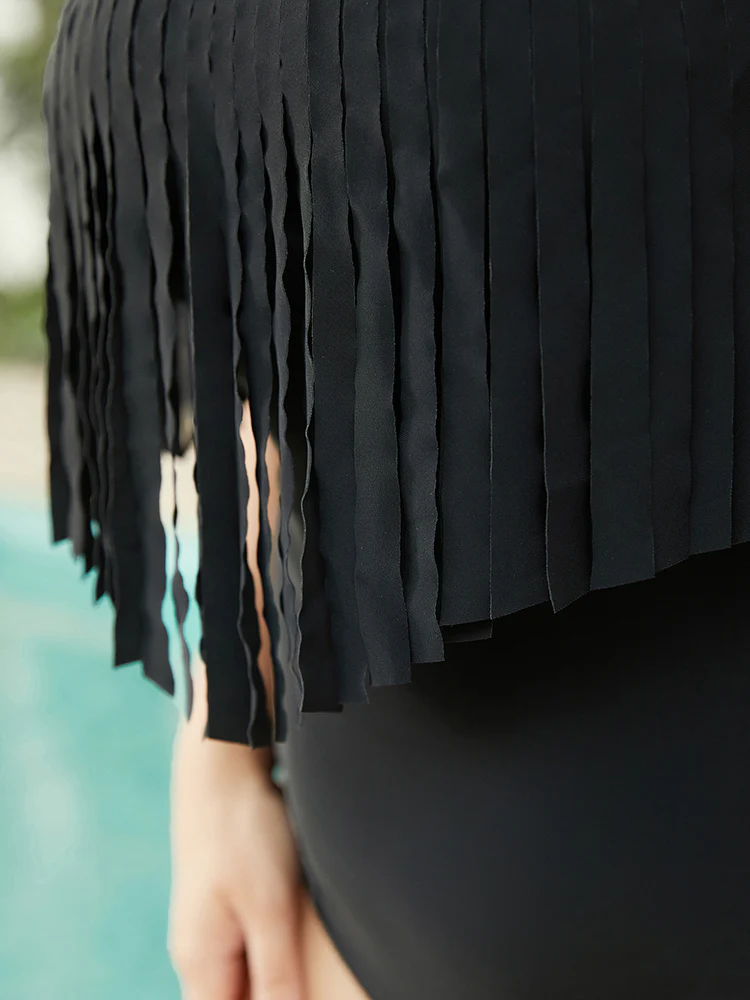 Cold Shoulder Fringe Trim One Piece Swimsuit - Image 8