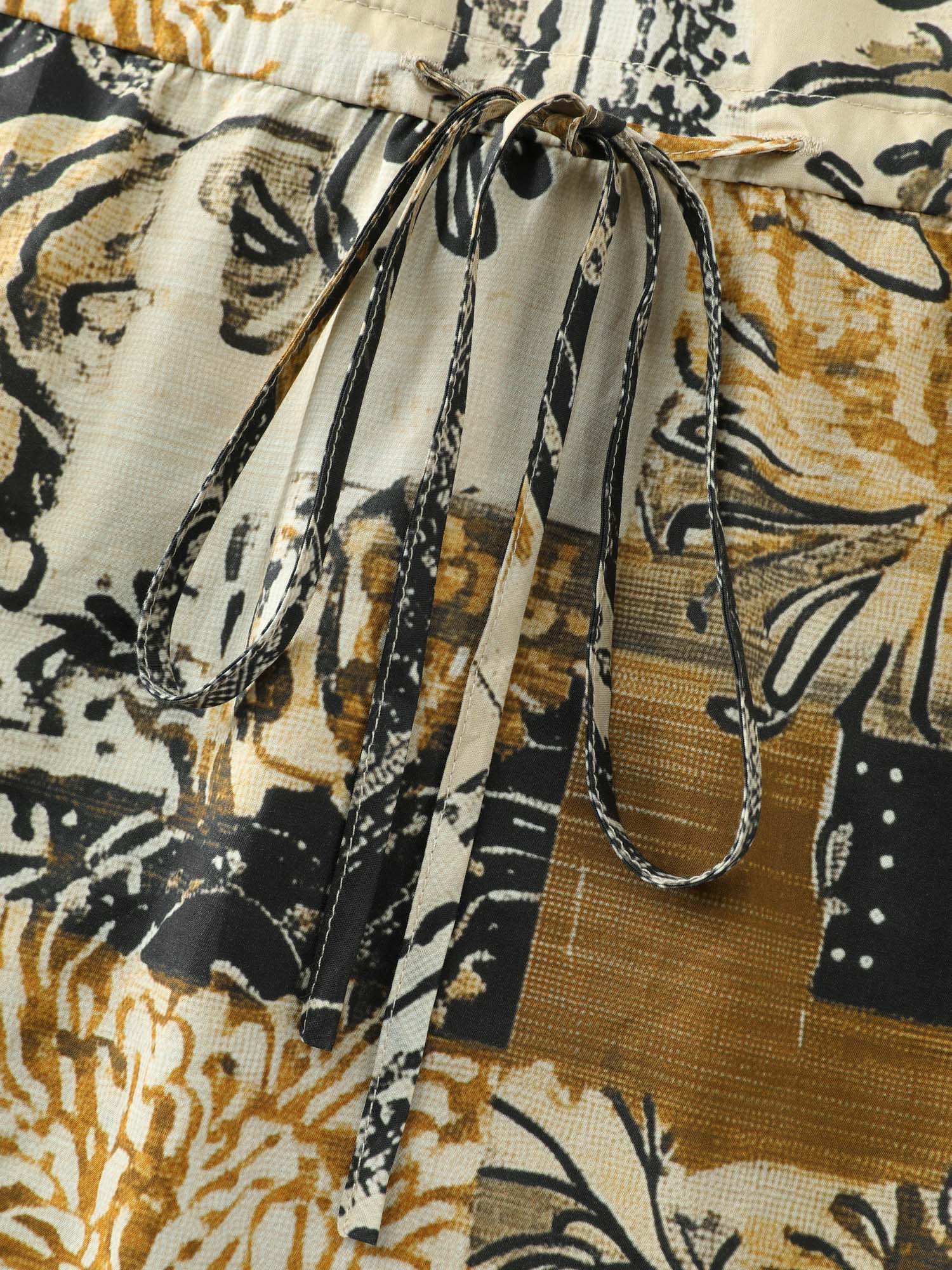 Cotton Collage Print Notched Collar Midi Dress - Image 5