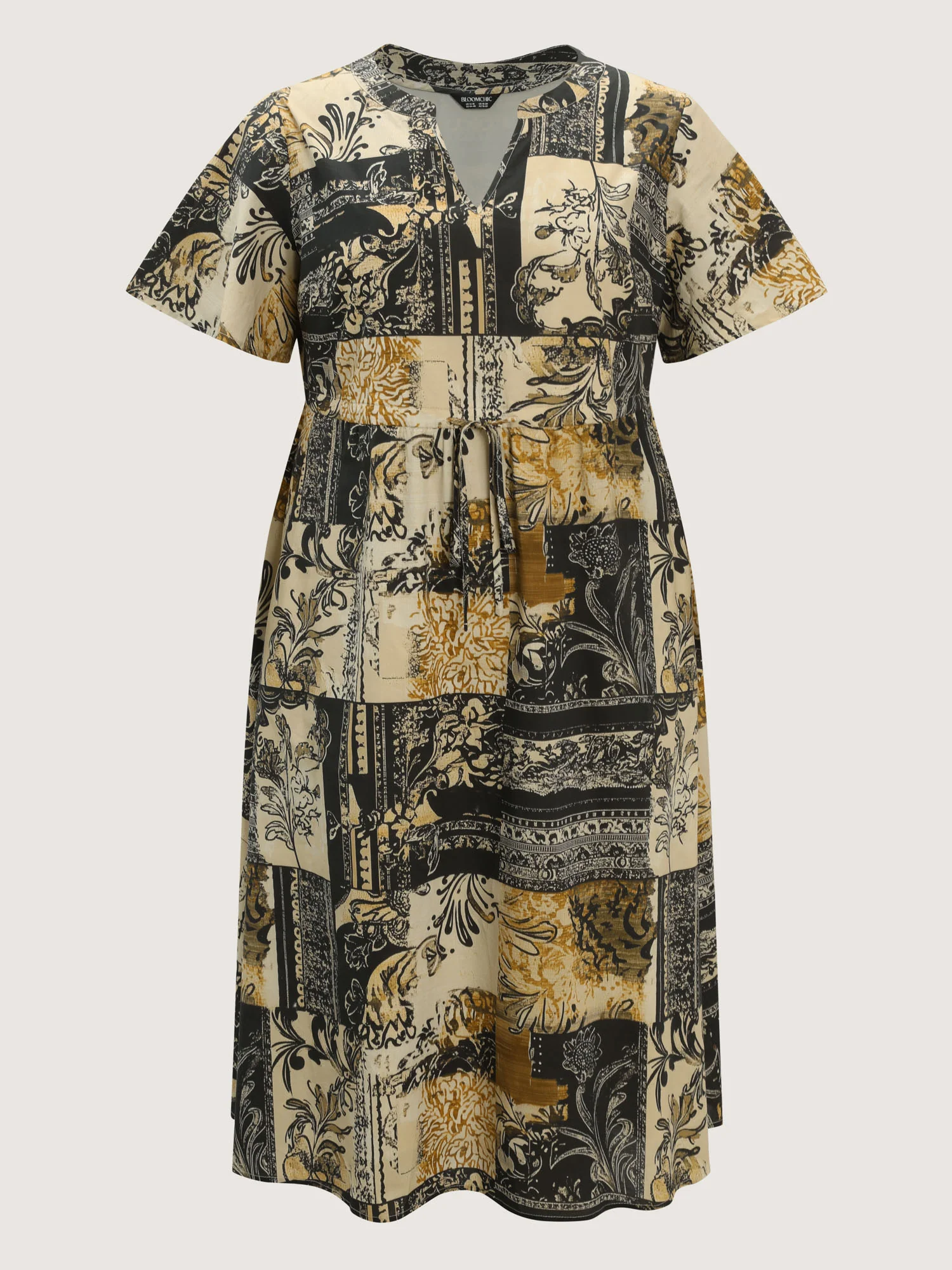 Cotton Collage Print Notched Collar Midi Dress - Image 7