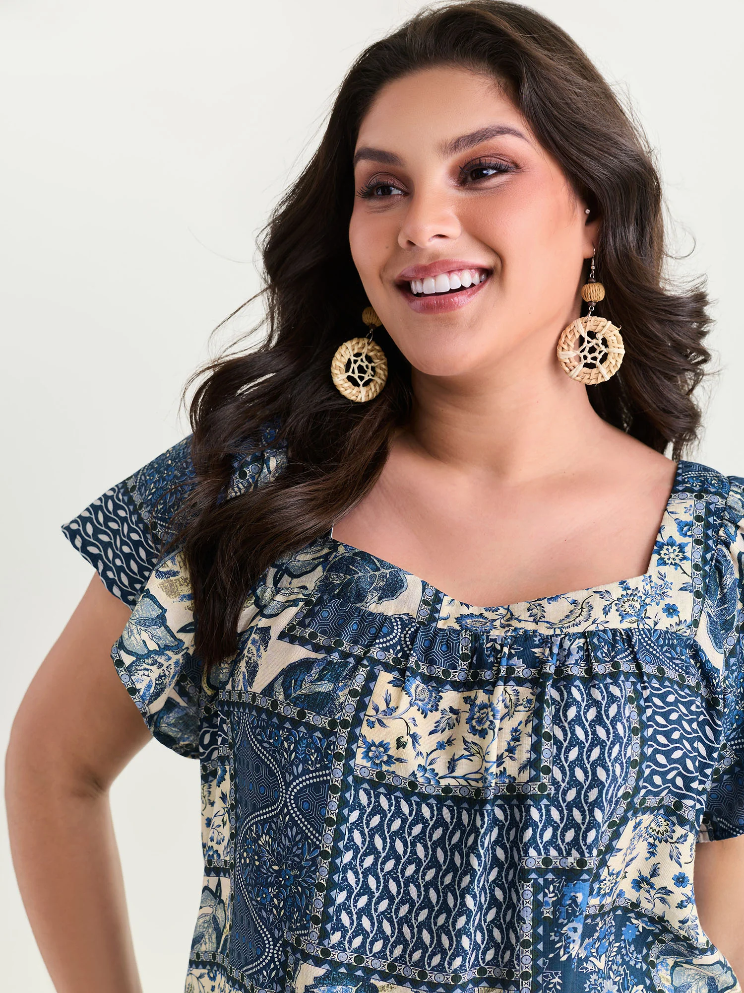 Collage Print Square Neckline Blouse - Image 2