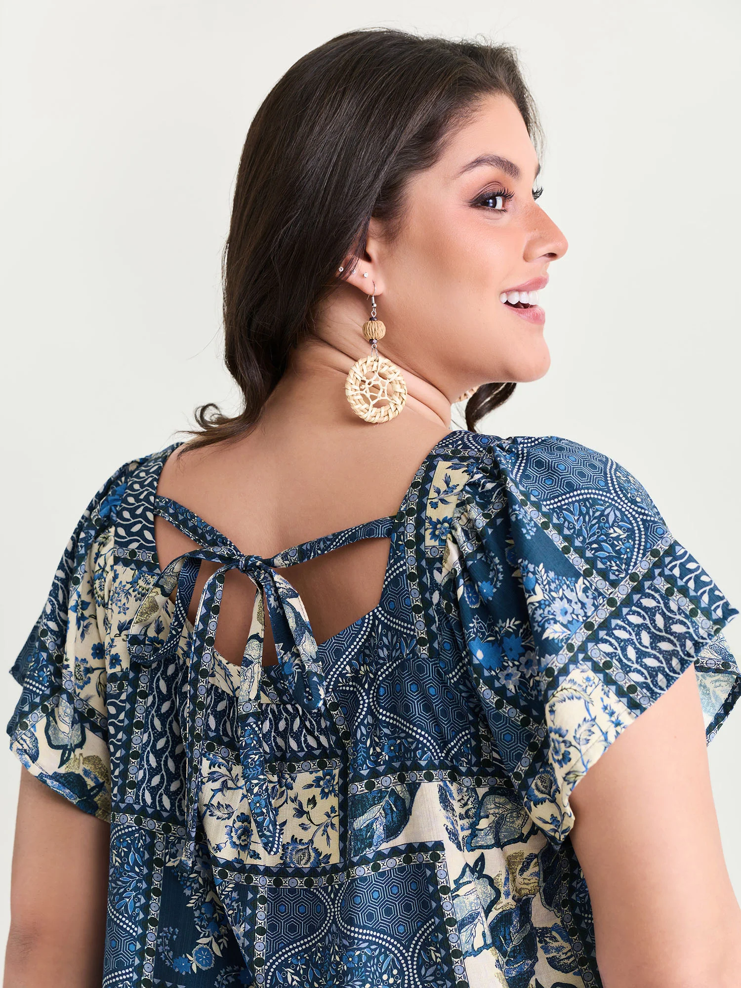 Collage Print Square Neckline Blouse - Image 4