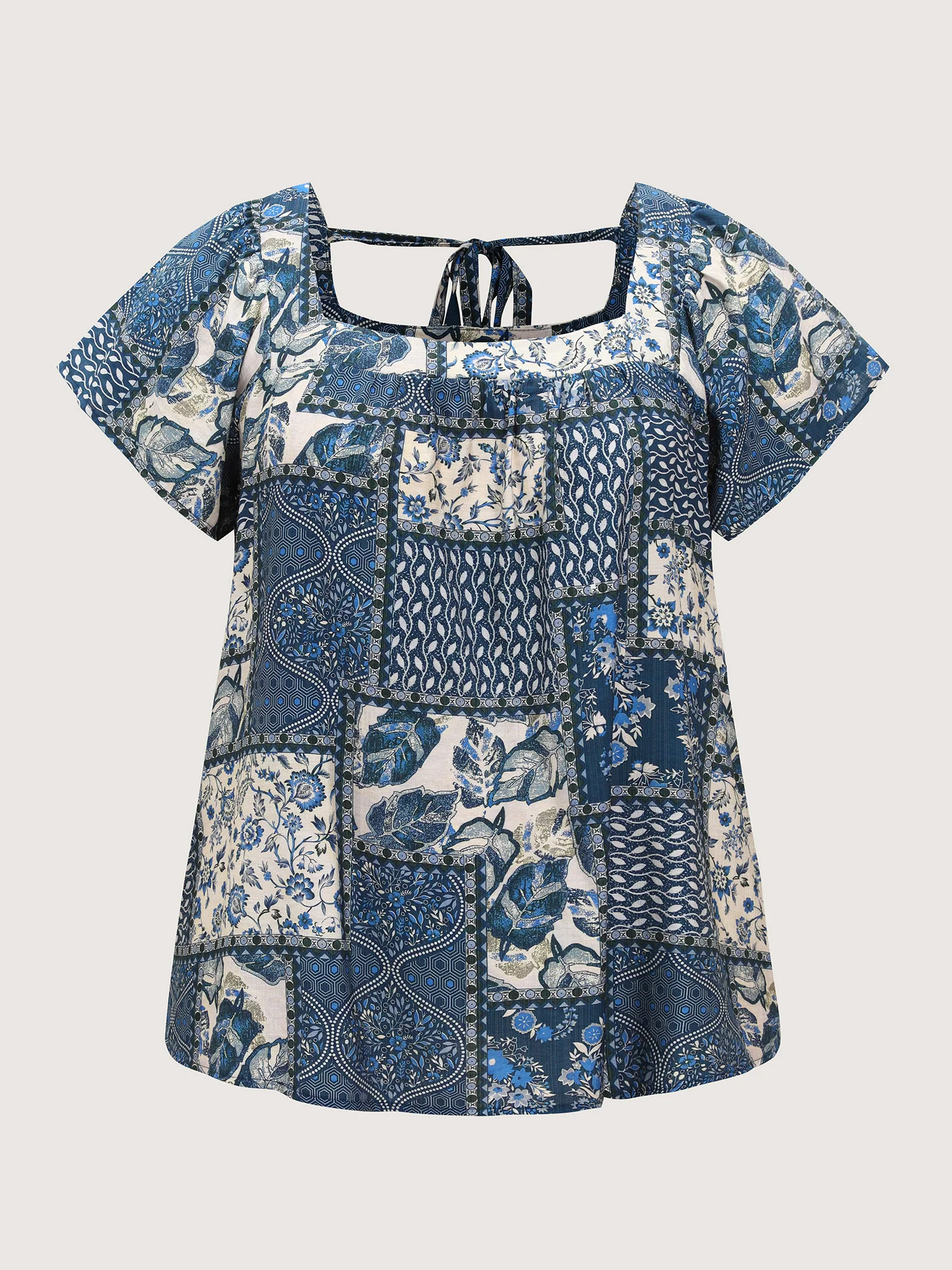 Collage Print Square Neckline Blouse - Image 7