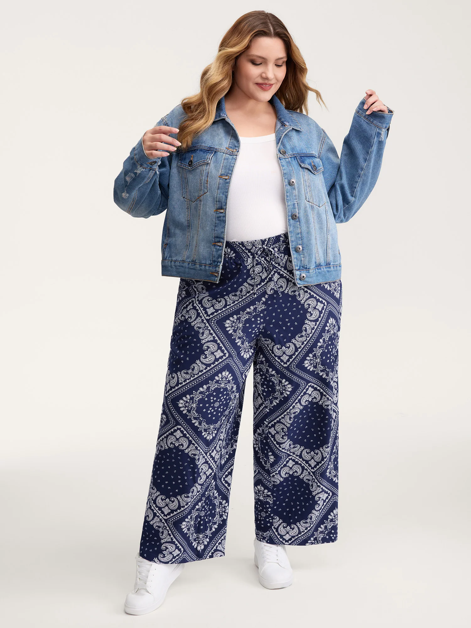 Collage Scarf Pattern Straight-Leg Pants - Image 3