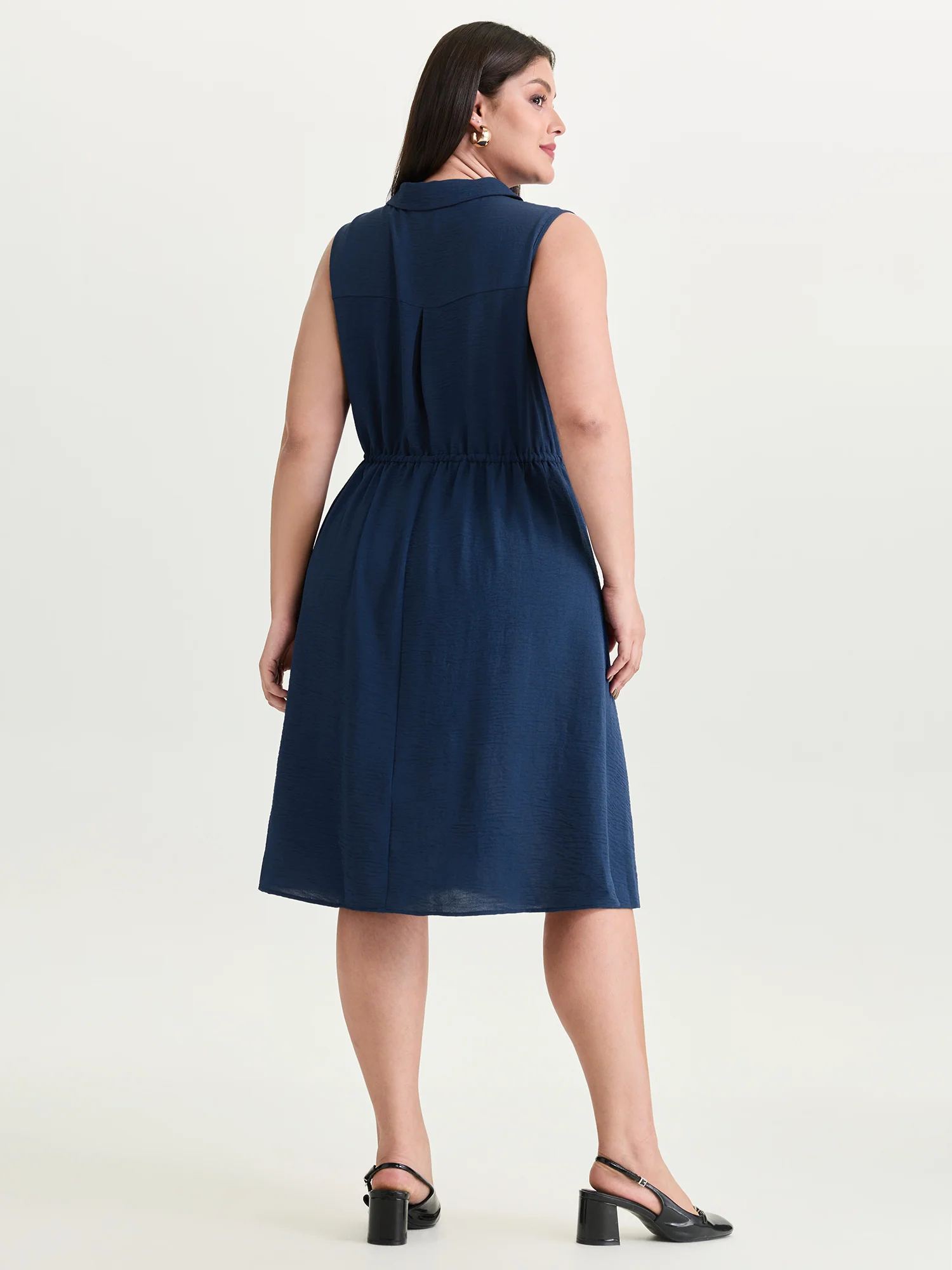 Collar Button Detail Waist Drawstring Mini Dress - Image 4