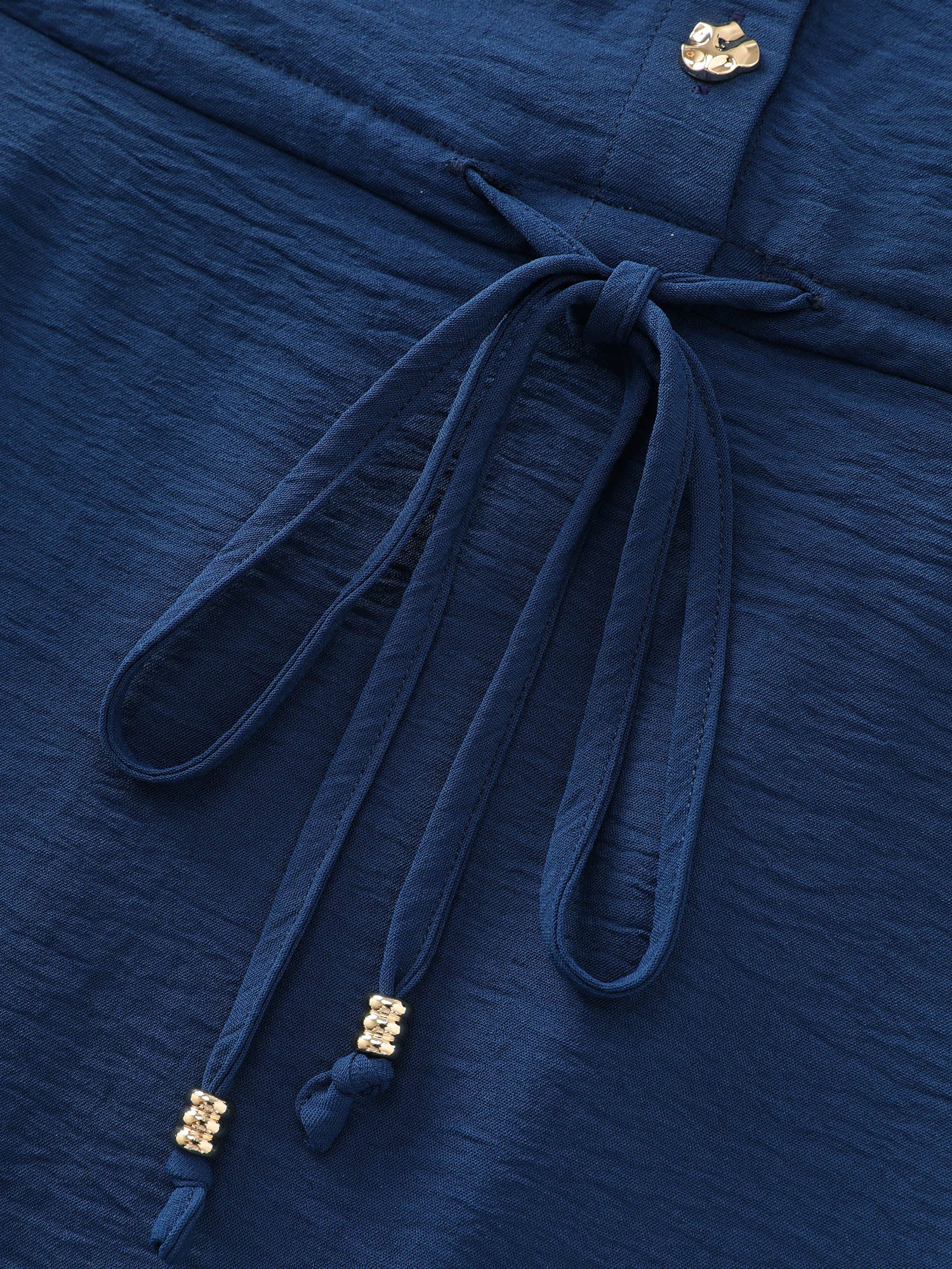 Collar Button Detail Waist Drawstring Mini Dress - Image 6