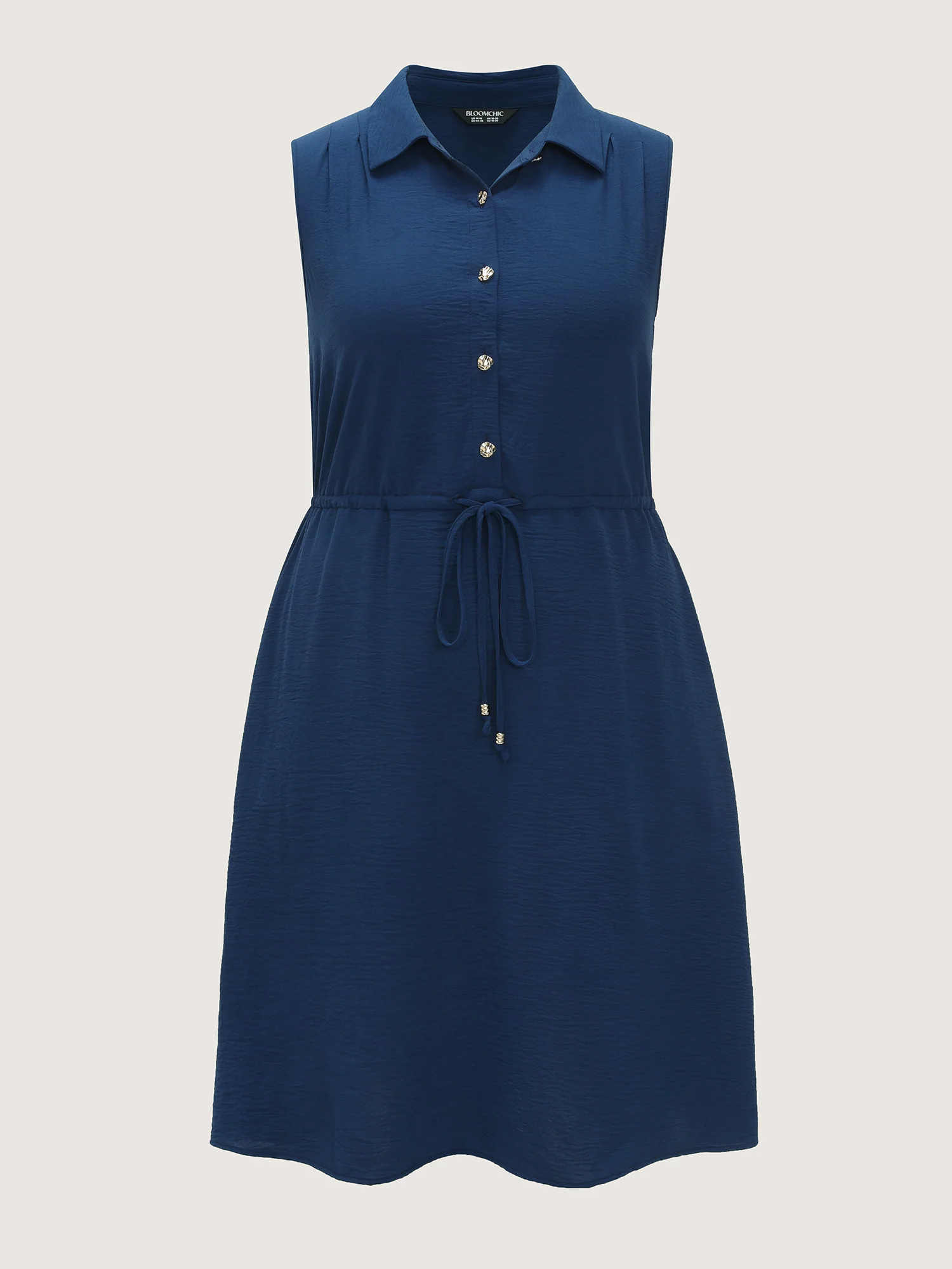 Collar Button Detail Waist Drawstring Mini Dress - Image 7
