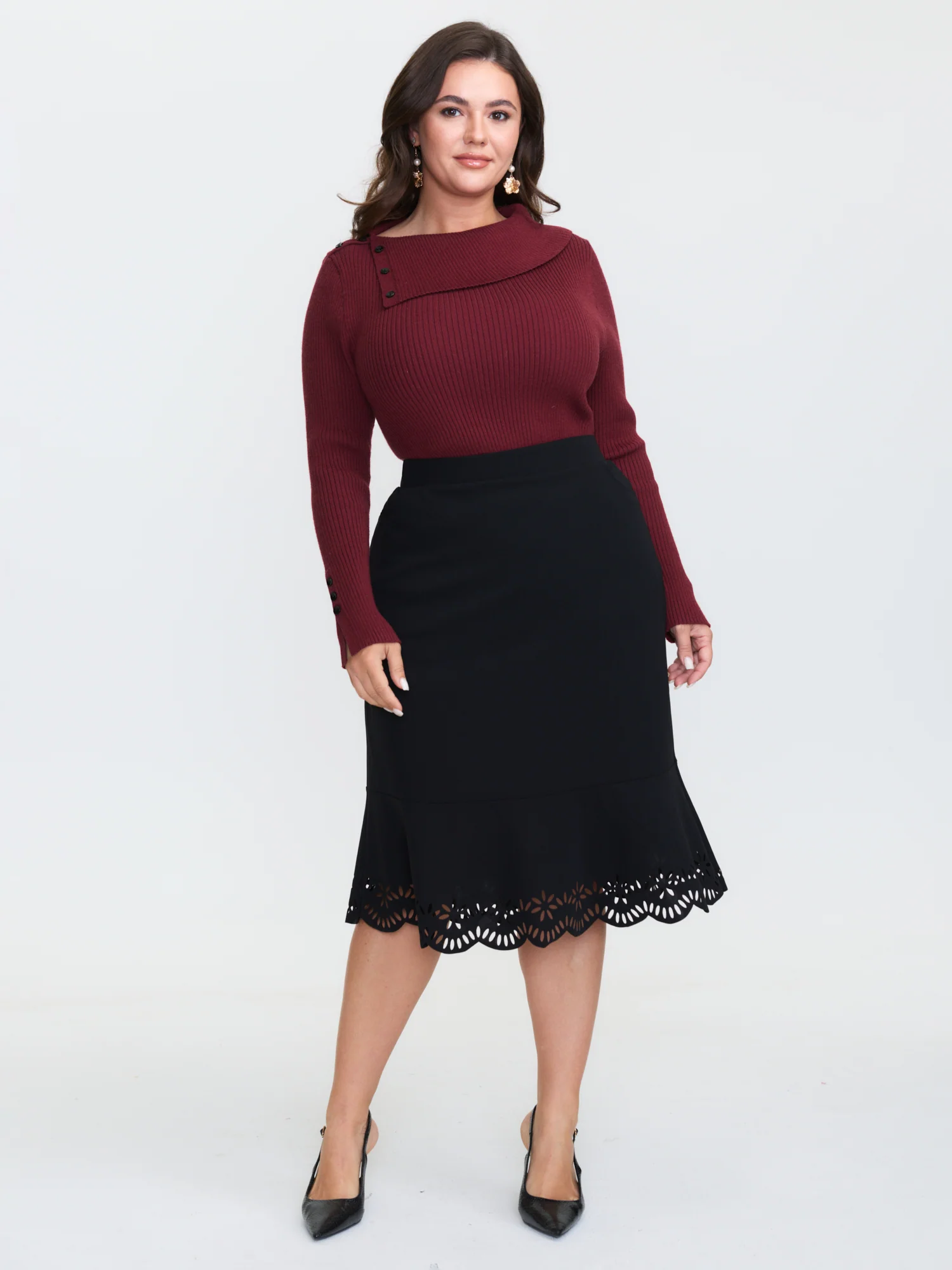 Collar Button Fitted Slit Fitted Pullover - Image 2