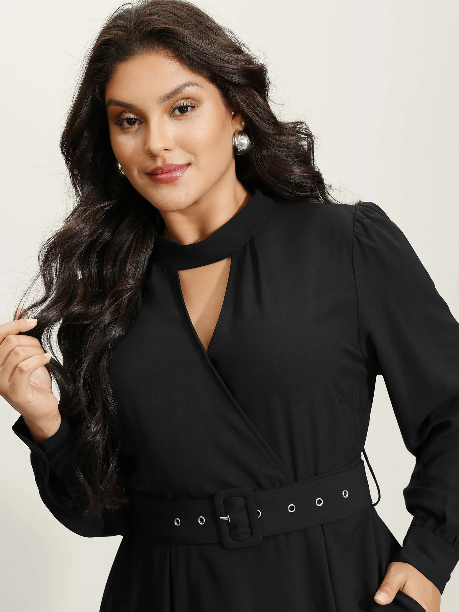 Collar Cut-Out Waist Tie Midi Dress - Image 2
