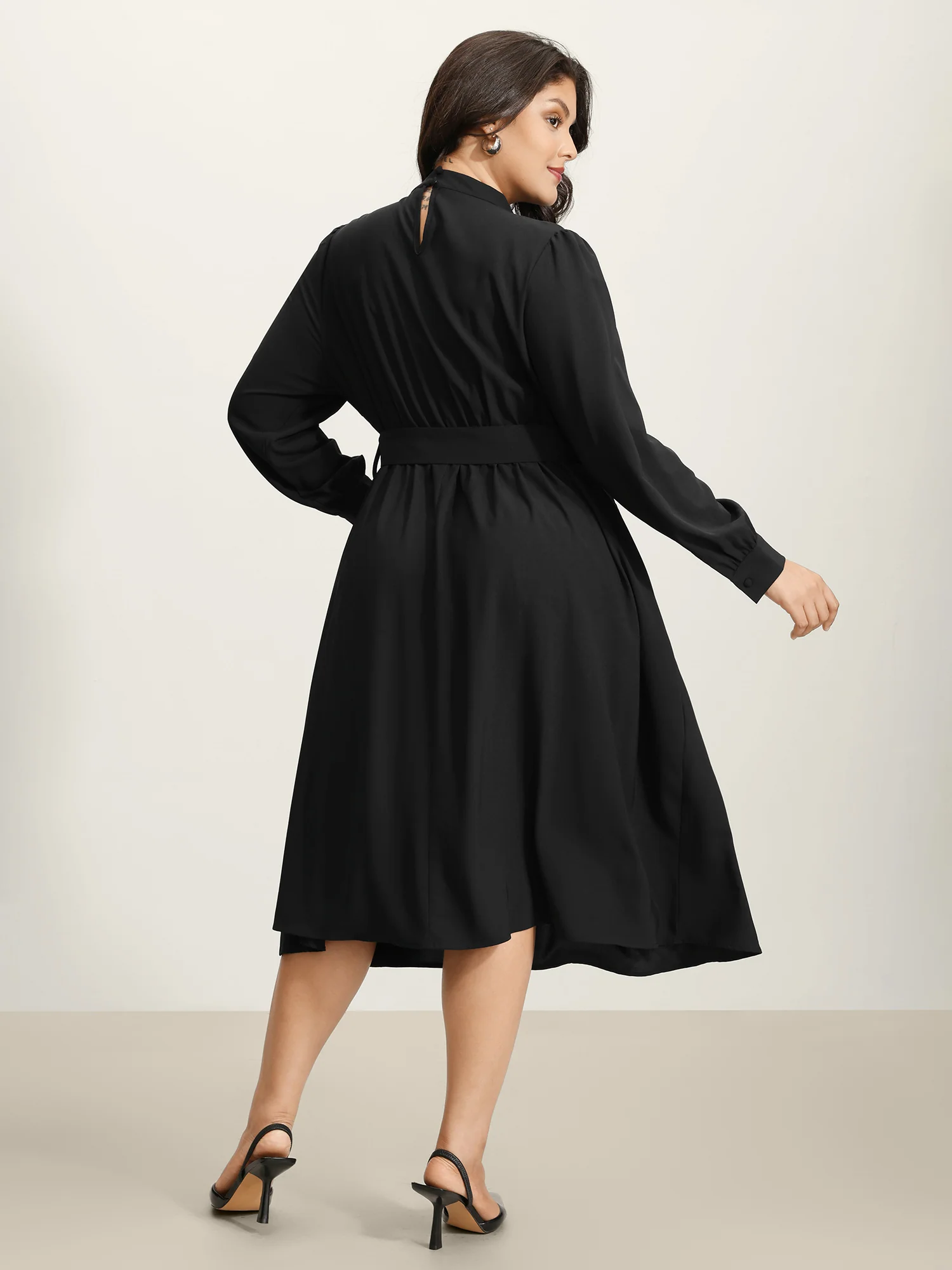 Collar Cut-Out Waist Tie Midi Dress - Image 4