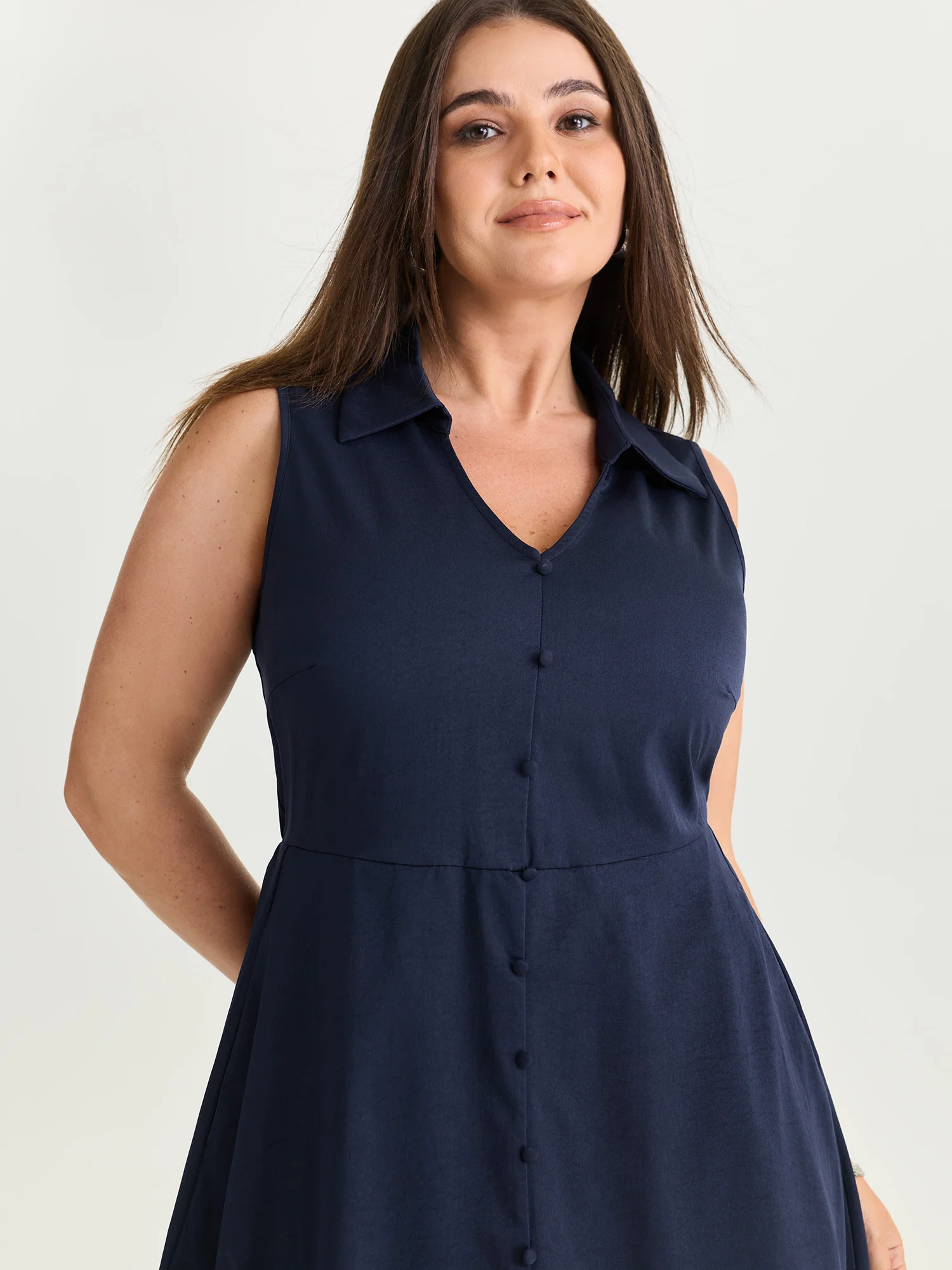Collar Pockets Button Detail Midi Dress - Image 2