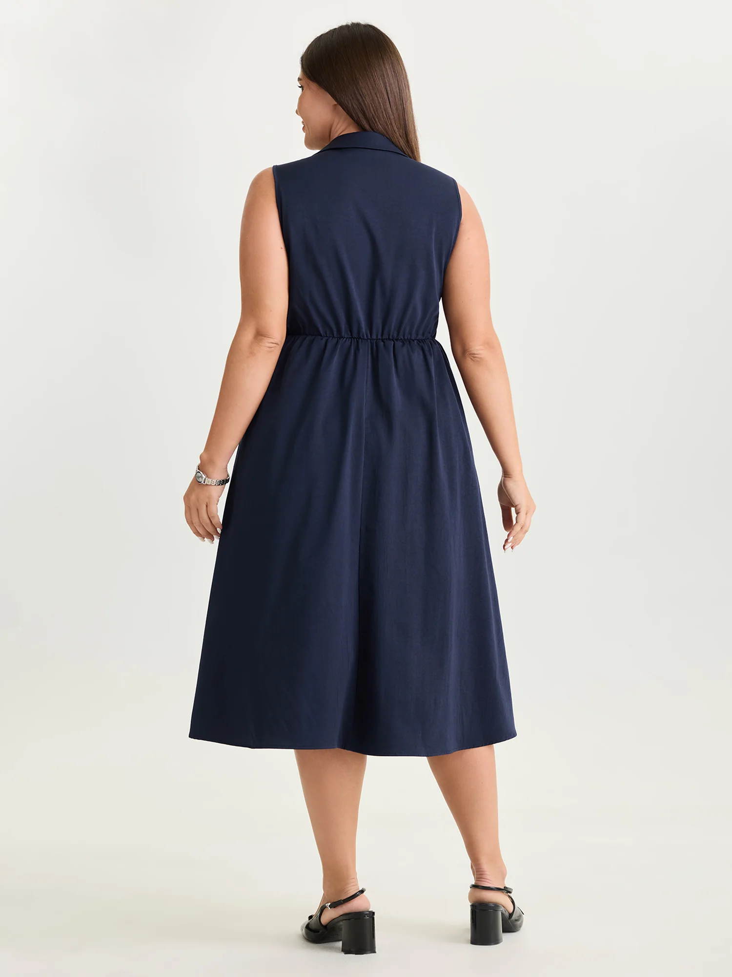 Collar Pockets Button Detail Midi Dress - Image 4