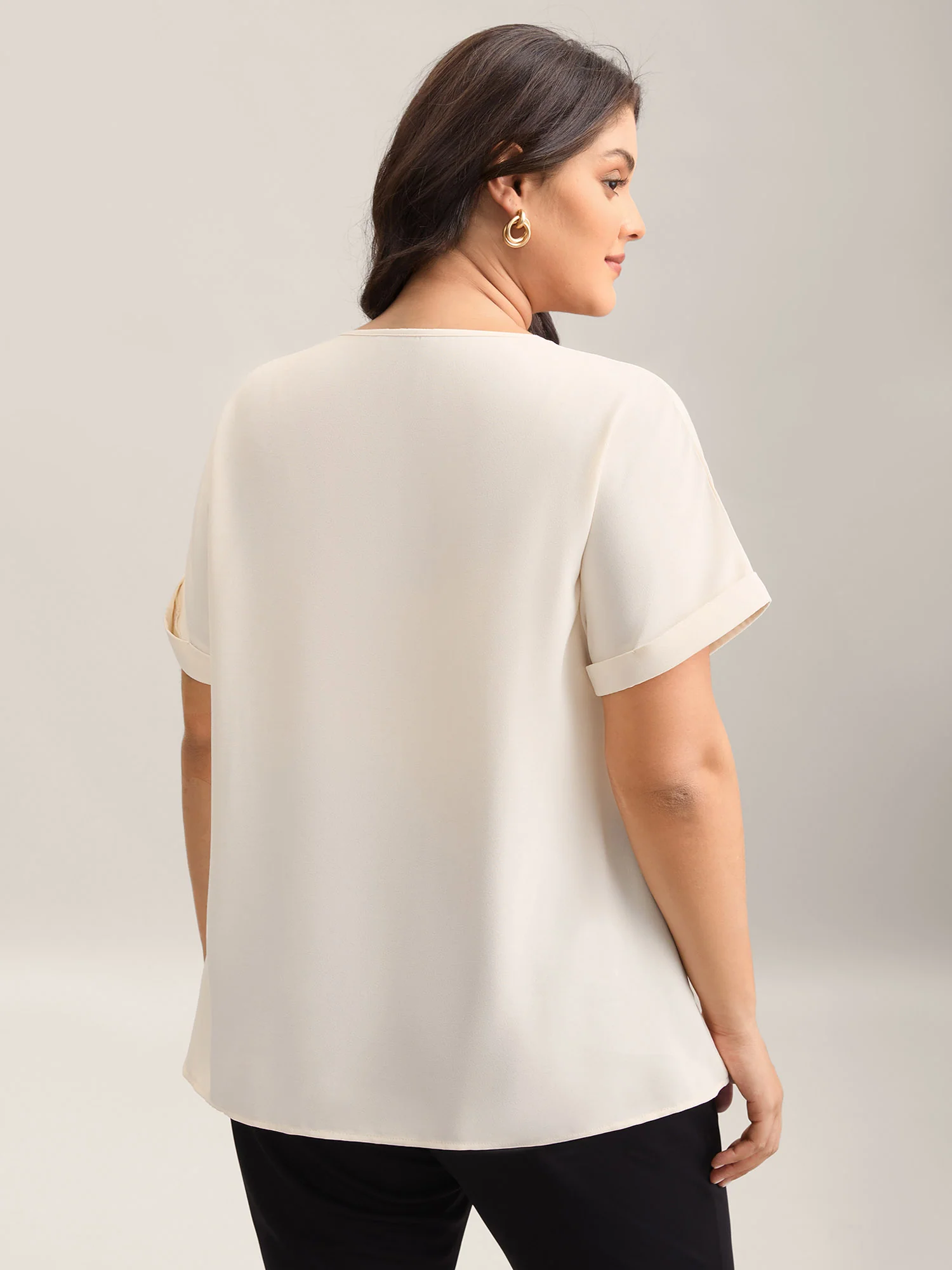 Collar Tie Color Contrast Blouse - Image 4
