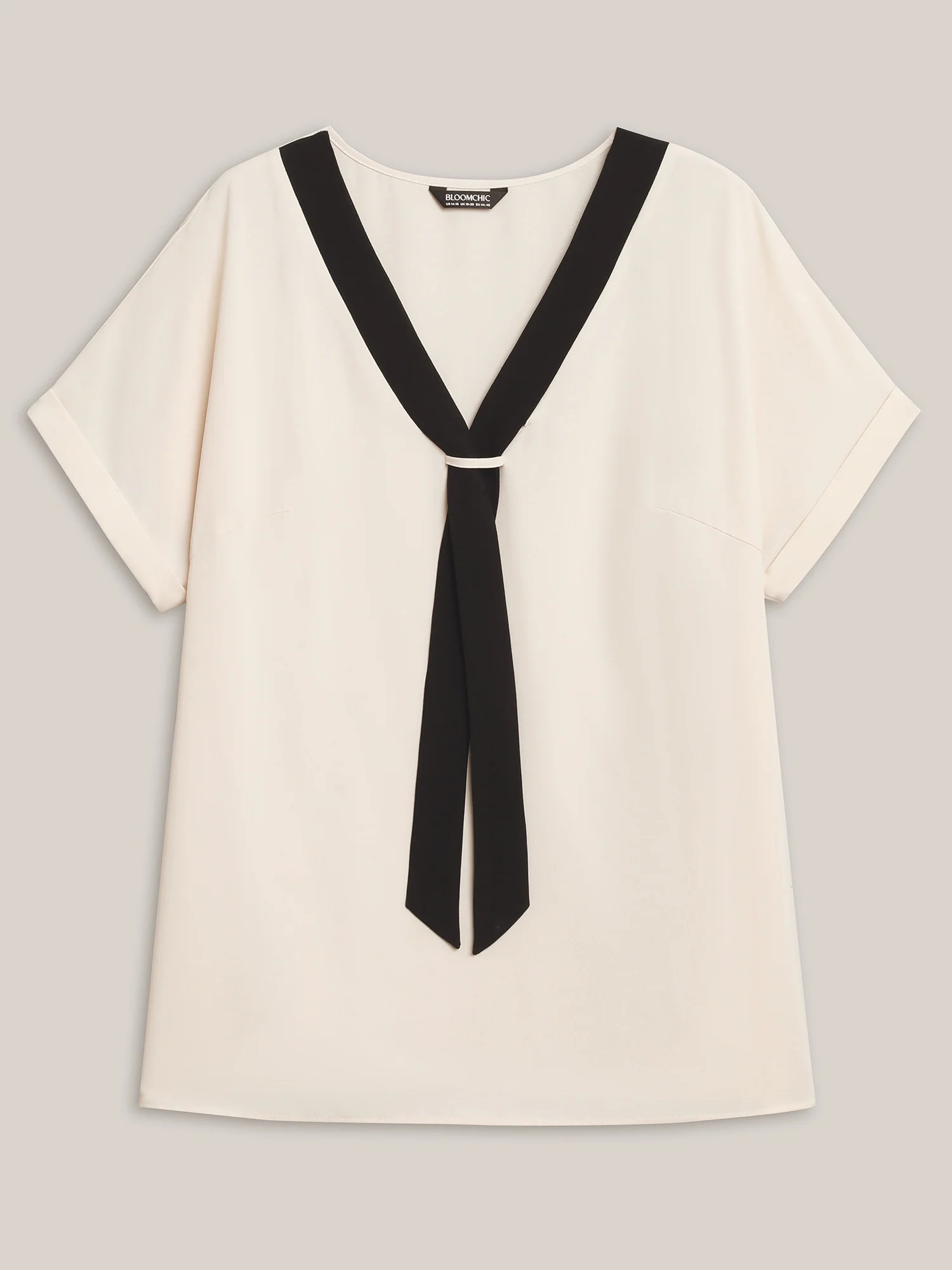 Collar Tie Color Contrast Blouse - Image 7