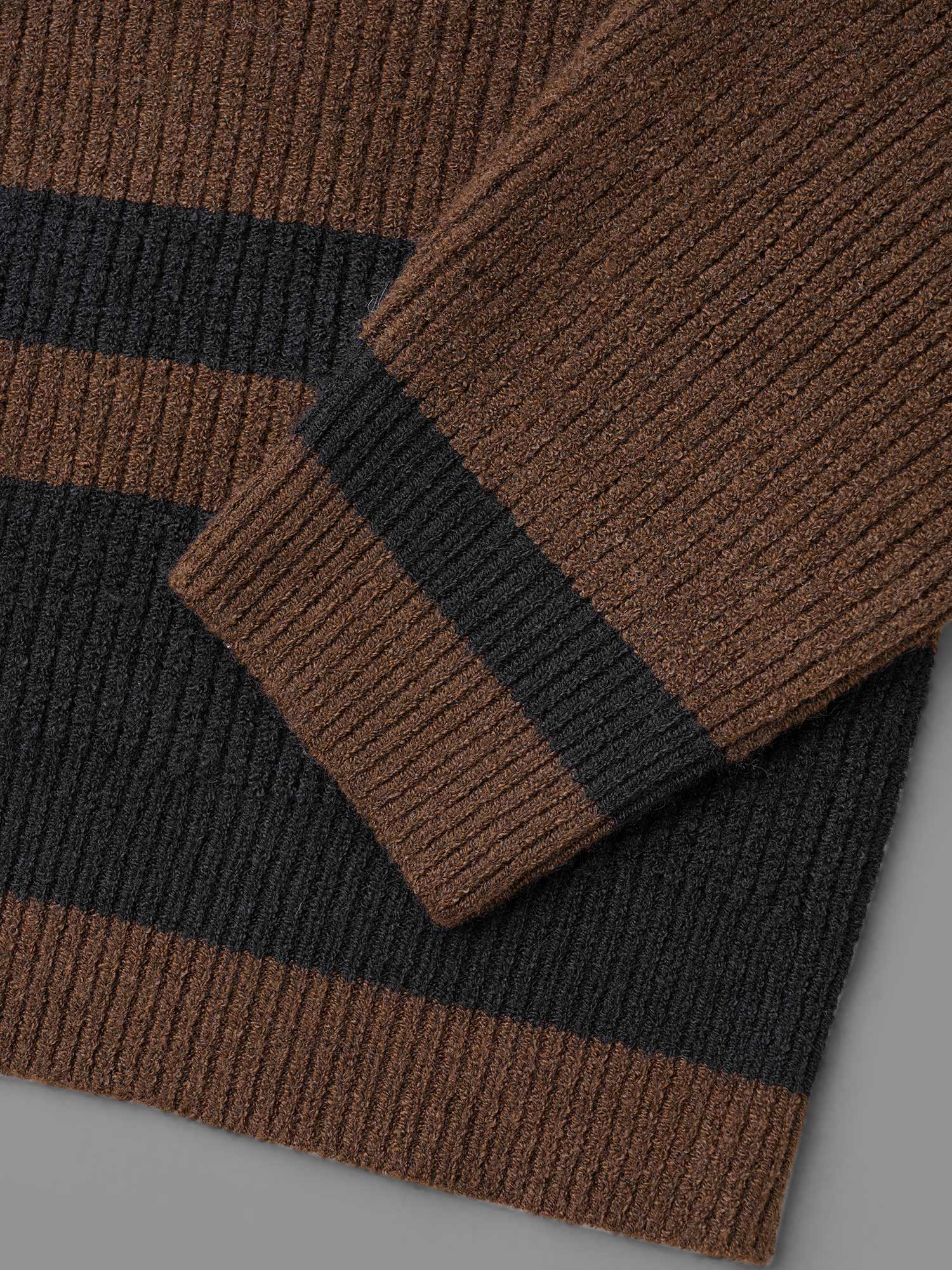 Collared Button Front Striped Hem Knit Cardigan - Image 6