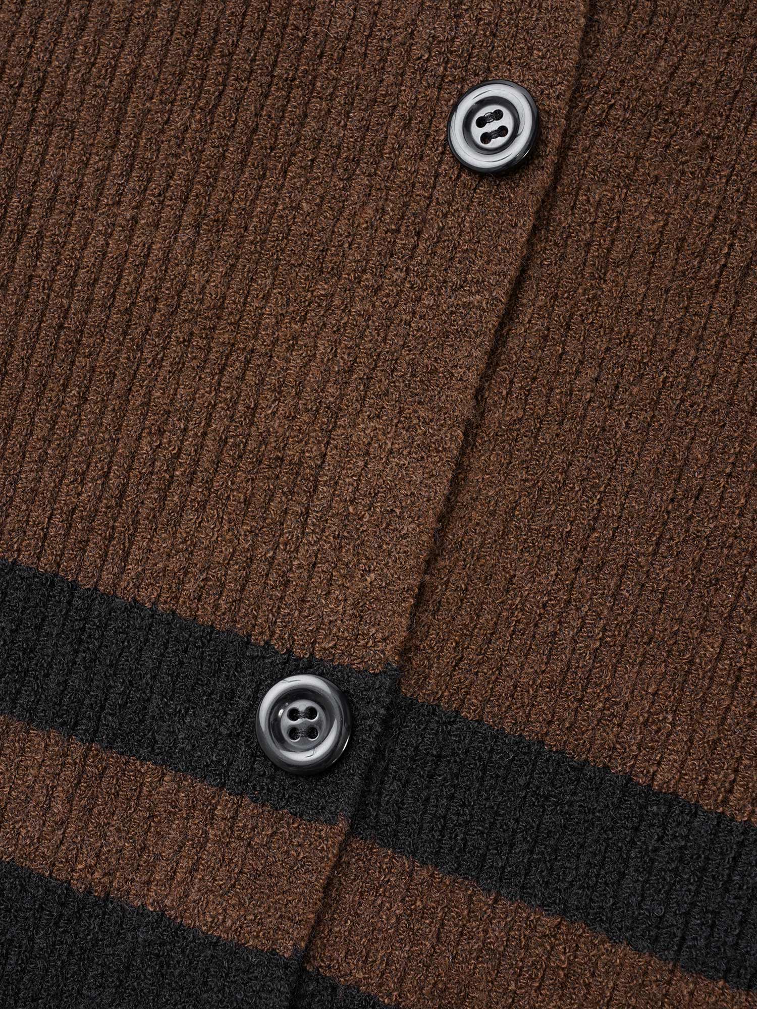 Collared Button Front Striped Hem Knit Cardigan - Image 7