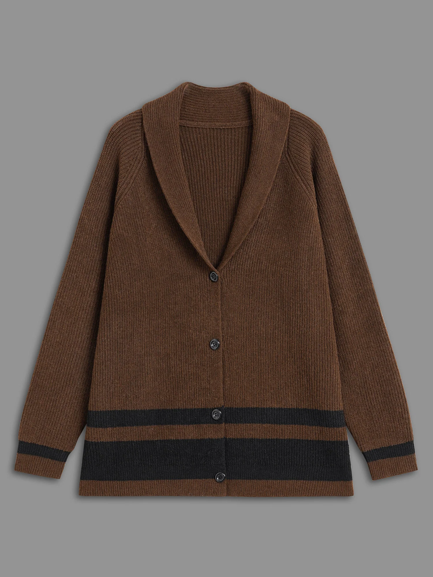 Collared Button Front Striped Hem Knit Cardigan - Image 8
