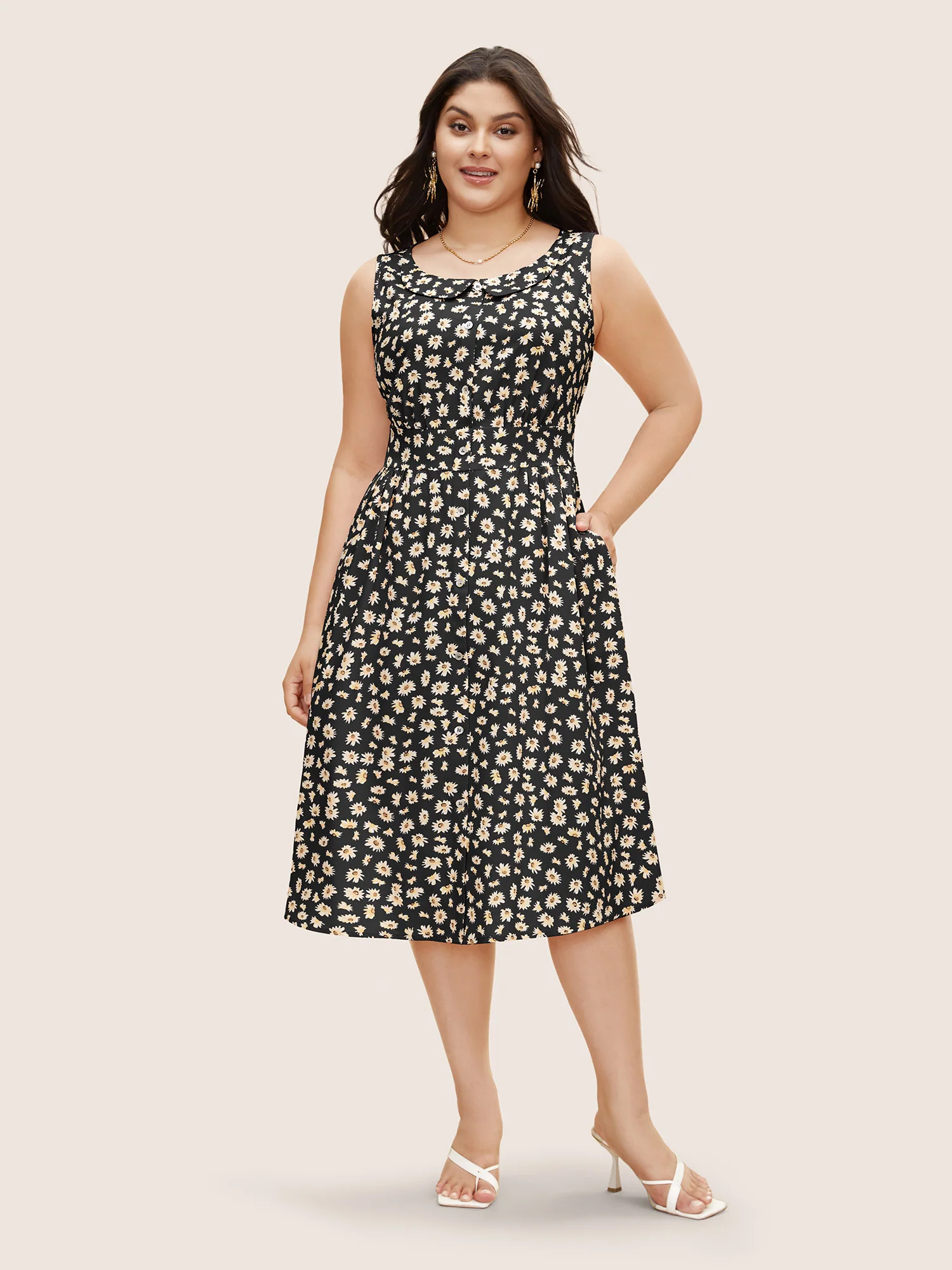Collared Daisy Midi Dress - Image 2