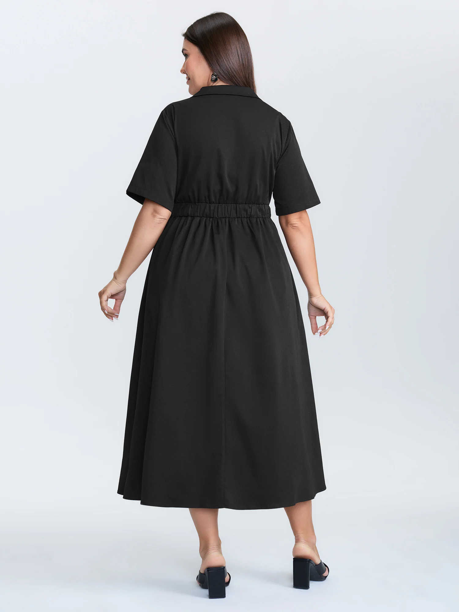Collared Zipper Waist-Tie Maxi Dress - Image 4