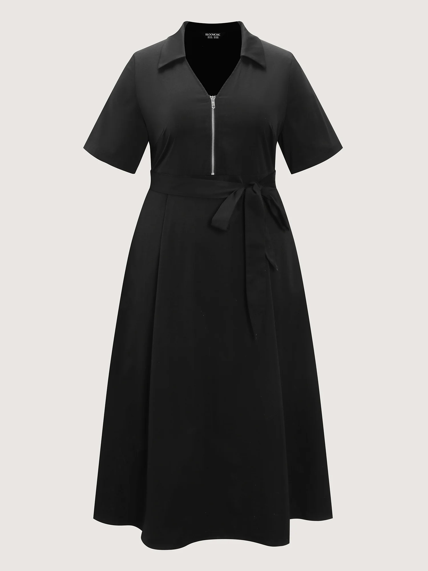 Collared Zipper Waist-Tie Maxi Dress - Image 7