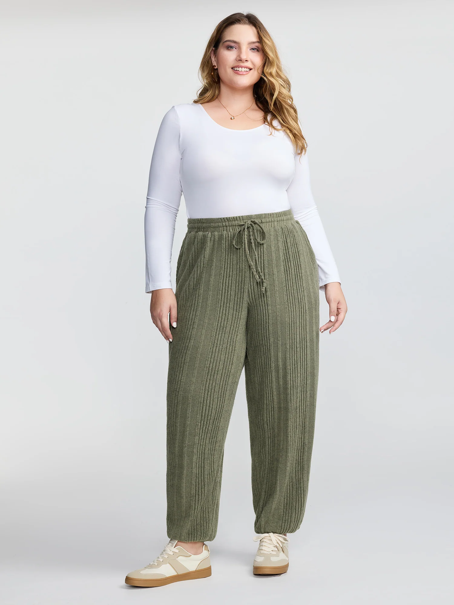 Color Blend Knit Drawstring Lounge Bottoms - Image 2