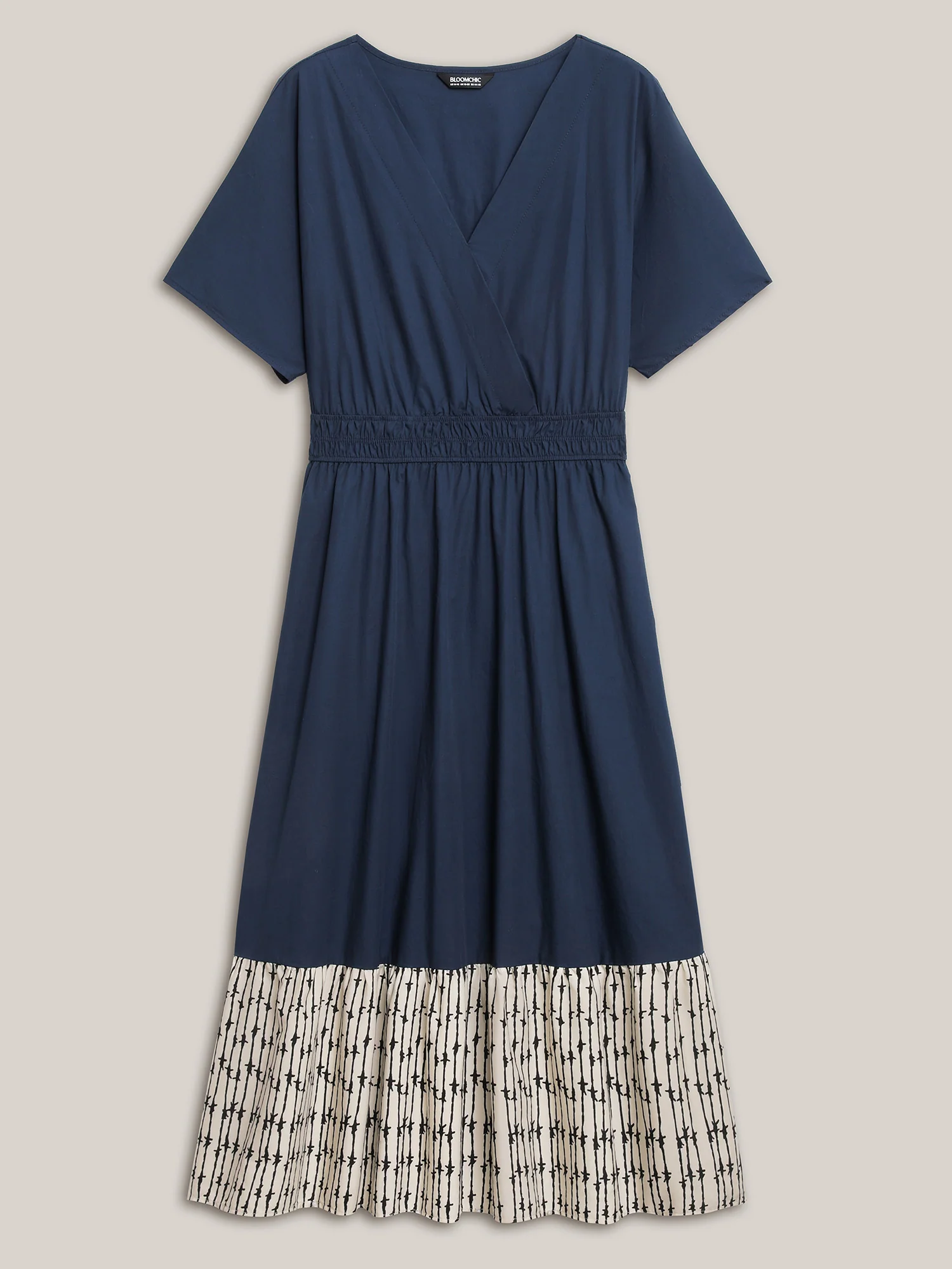 Cotton Color Block Cinched-Waist Spliced Midi Dress - Image 7