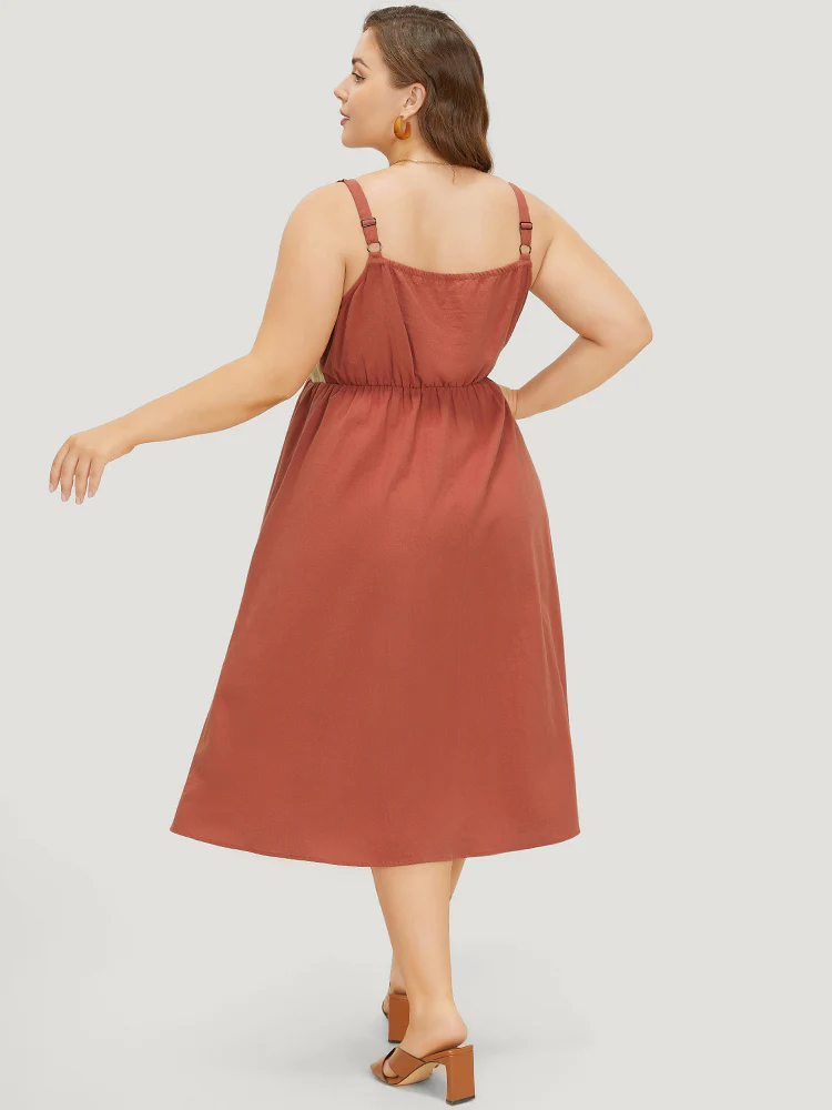 Color Block Contrast Pocket Flutter Hem Knot Cami Dress - Image 5