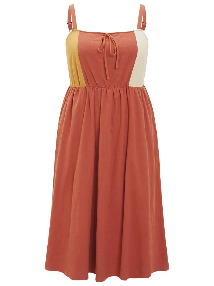 Color Block Contrast Pocket Flutter Hem Knot Cami Dress - Image 8