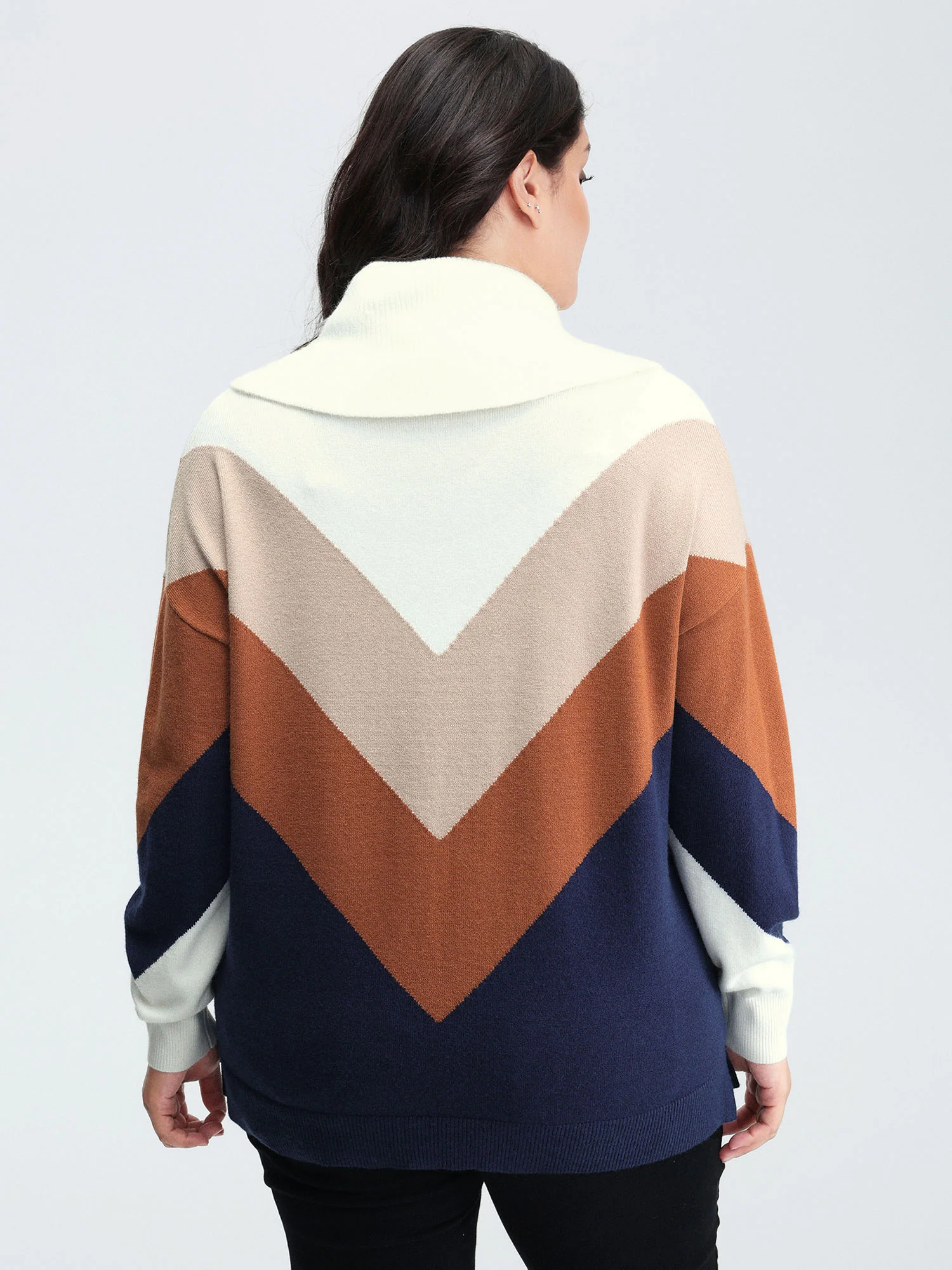 Color Block Cowl Neck Knit Pullover - Image 4