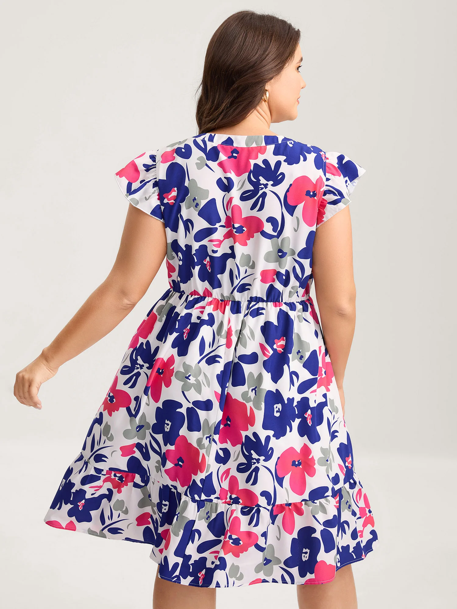 Color Block Floral Print Notched Mini Dress - Image 4