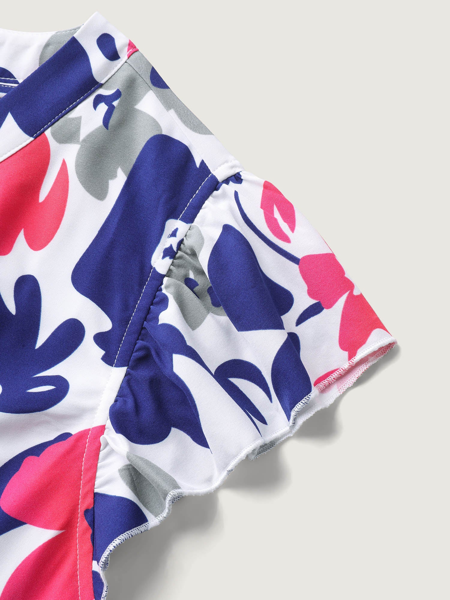 Color Block Floral Print Notched Mini Dress - Image 5