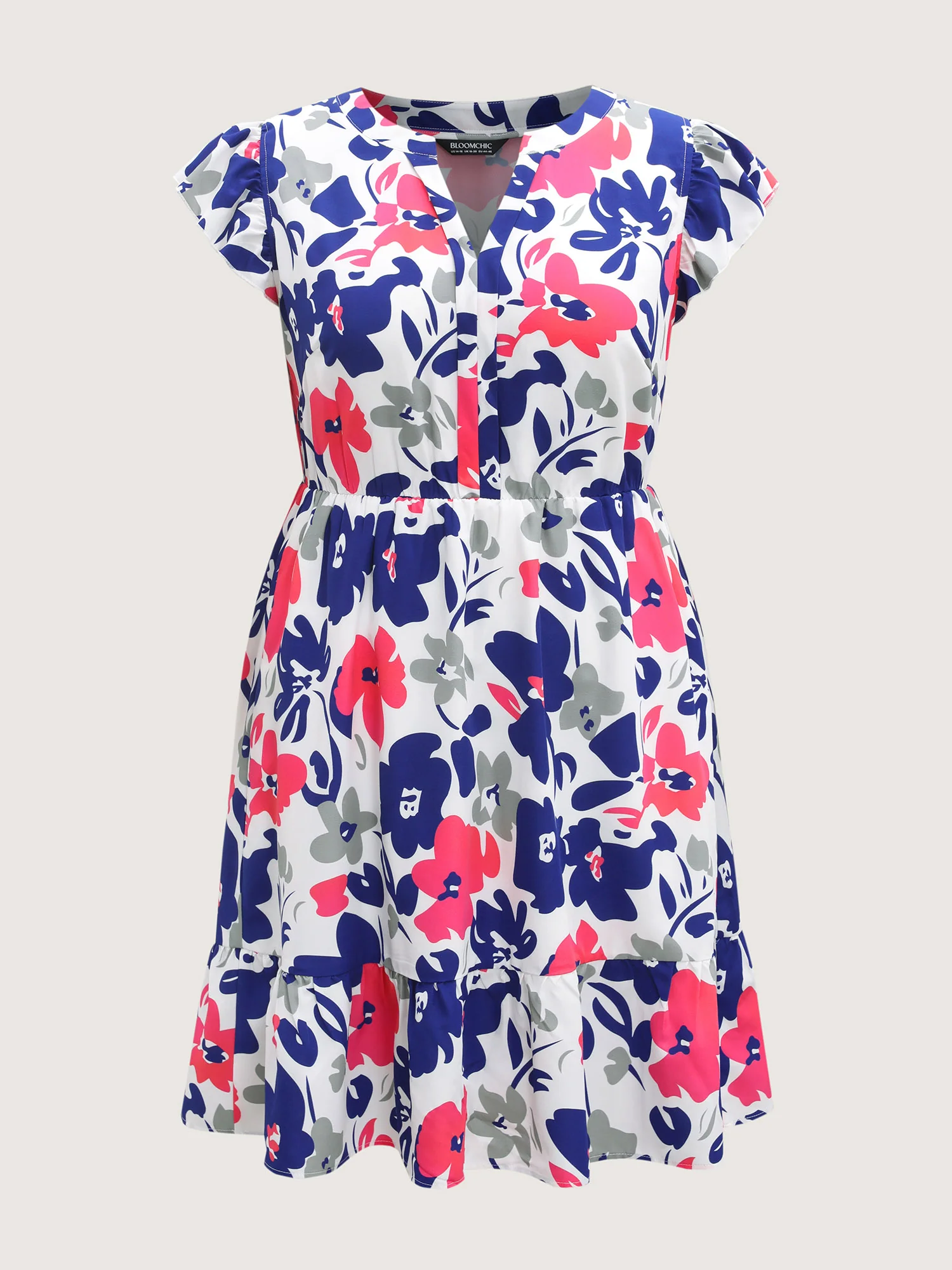 Color Block Floral Print Notched Mini Dress - Image 7