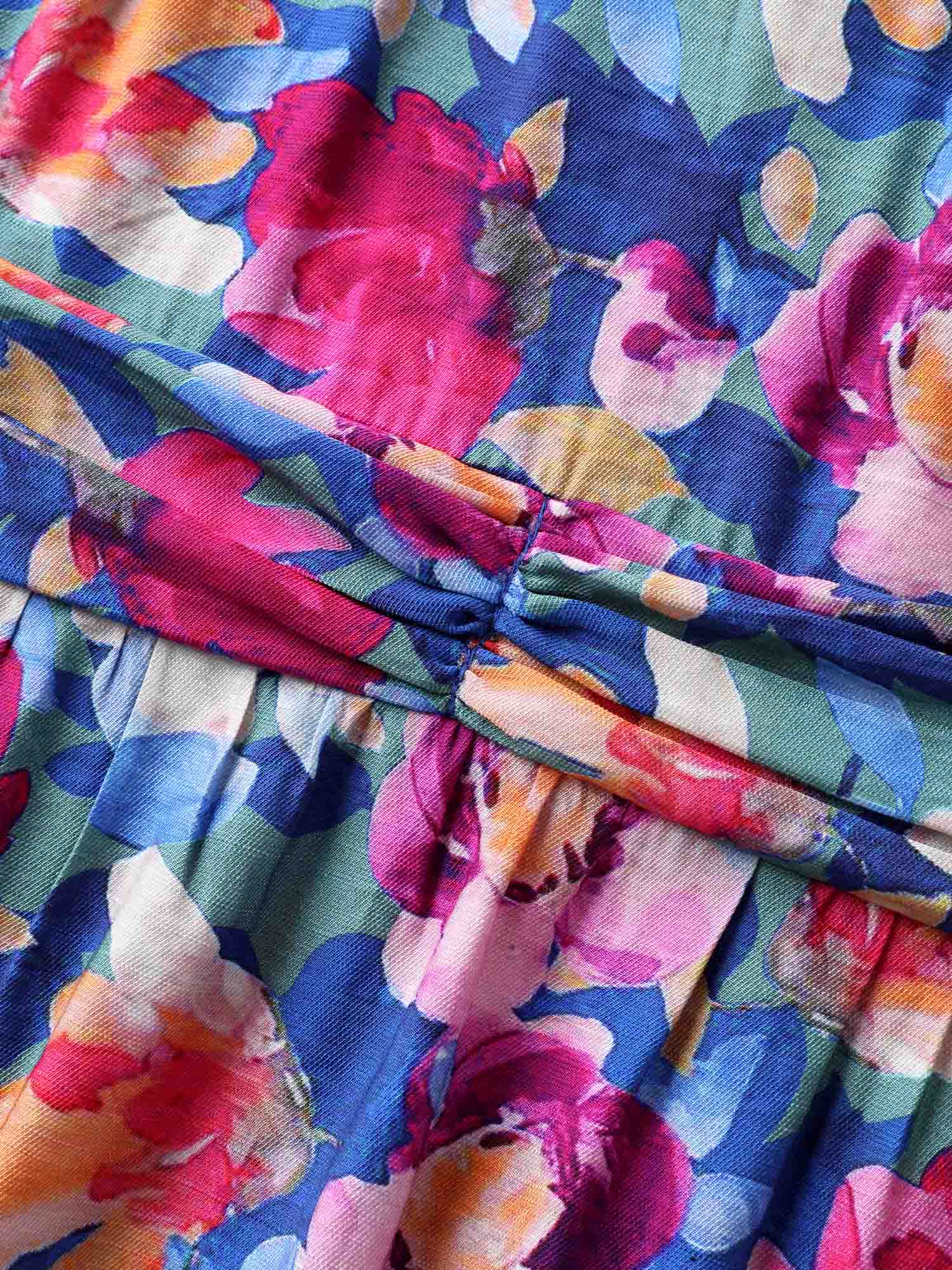 Color Block Floral Shirred Waist Midi Dress - Image 5