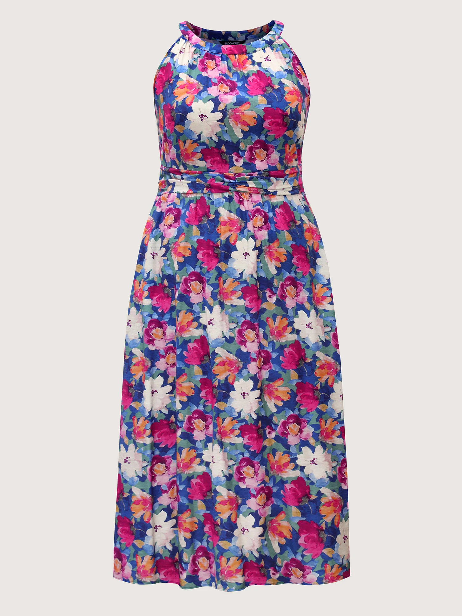 Color Block Floral Shirred Waist Midi Dress - Image 7