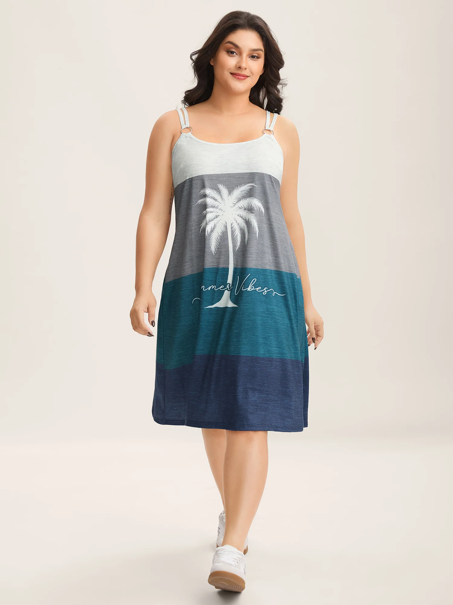 Color Block Island Print Knit Mini Dress - Image 3
