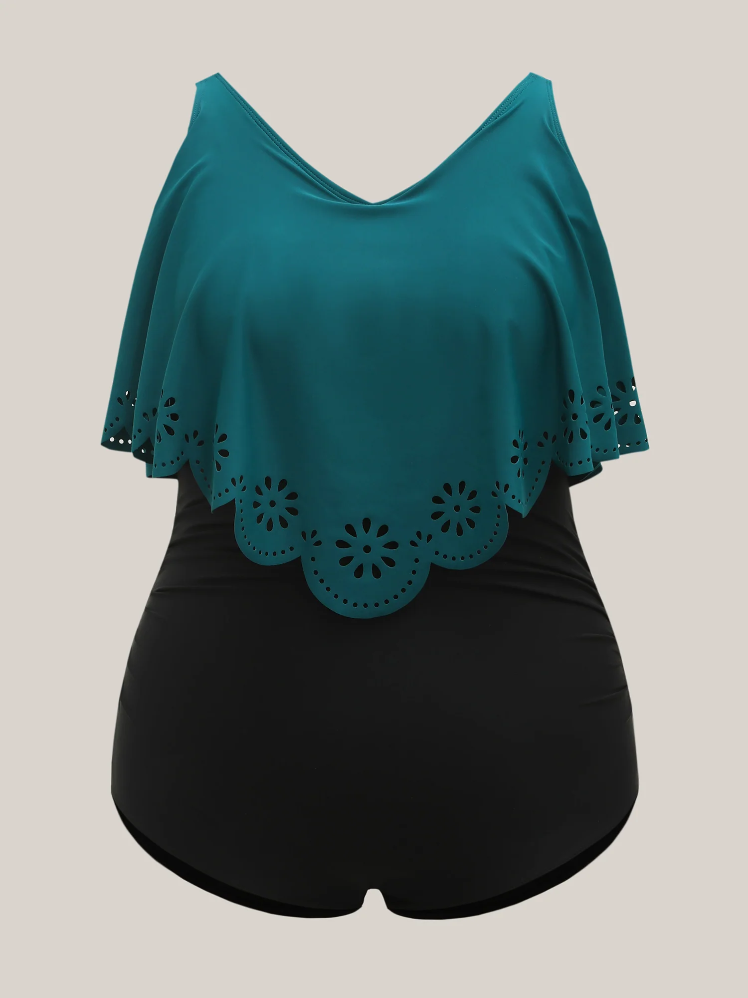 Color Block Laser-Cut One-Piece Swimsuit - Image 7