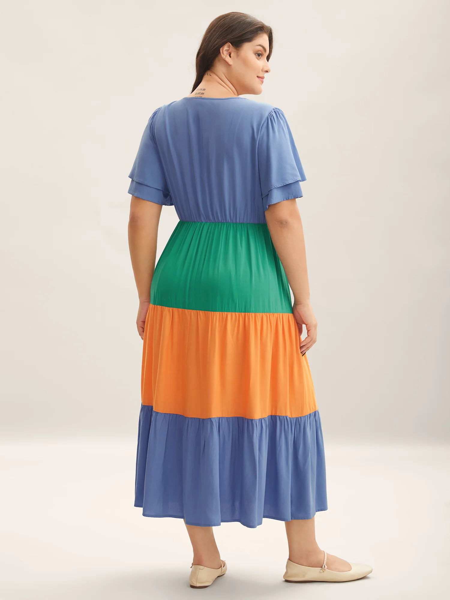 Rayon Color Block Layered Sleeve Maxi Dress - Image 4